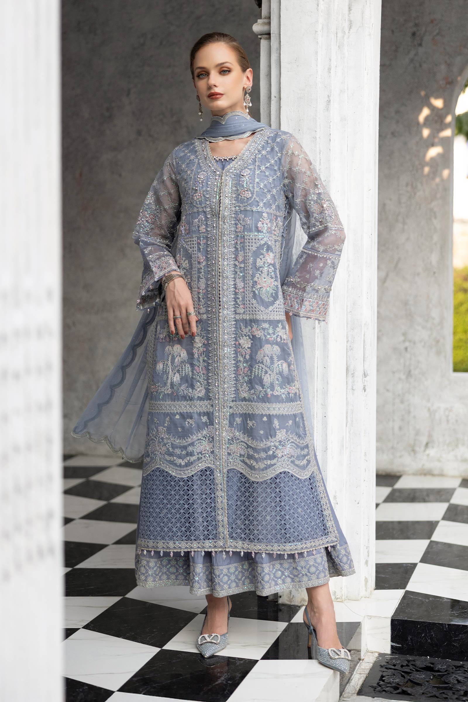 3 Piece Embroidered Organza Suit