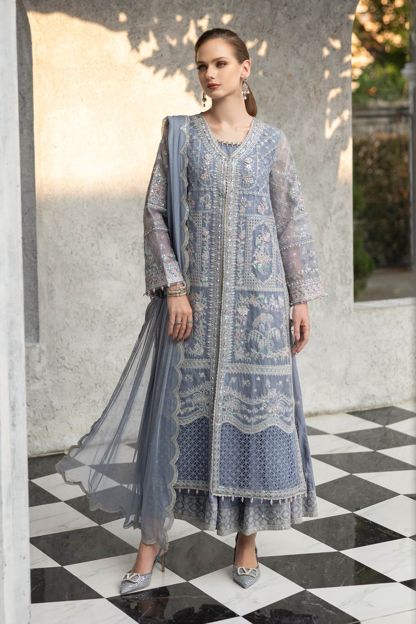 3 Piece Embroidered Organza Suit