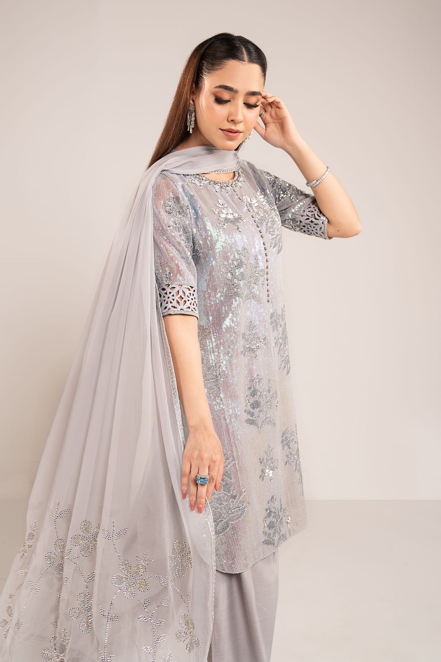 3 Piece Embroidered Chiffon Suit