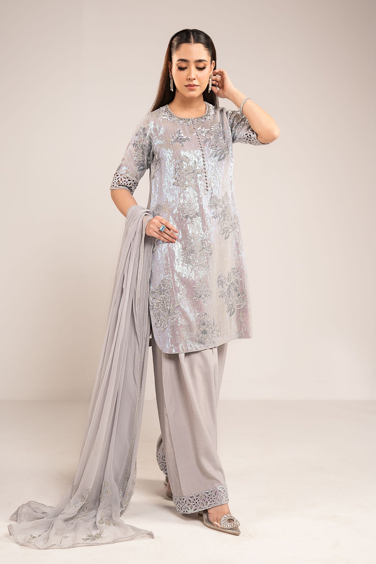 3 Piece Embroidered Chiffon Suit