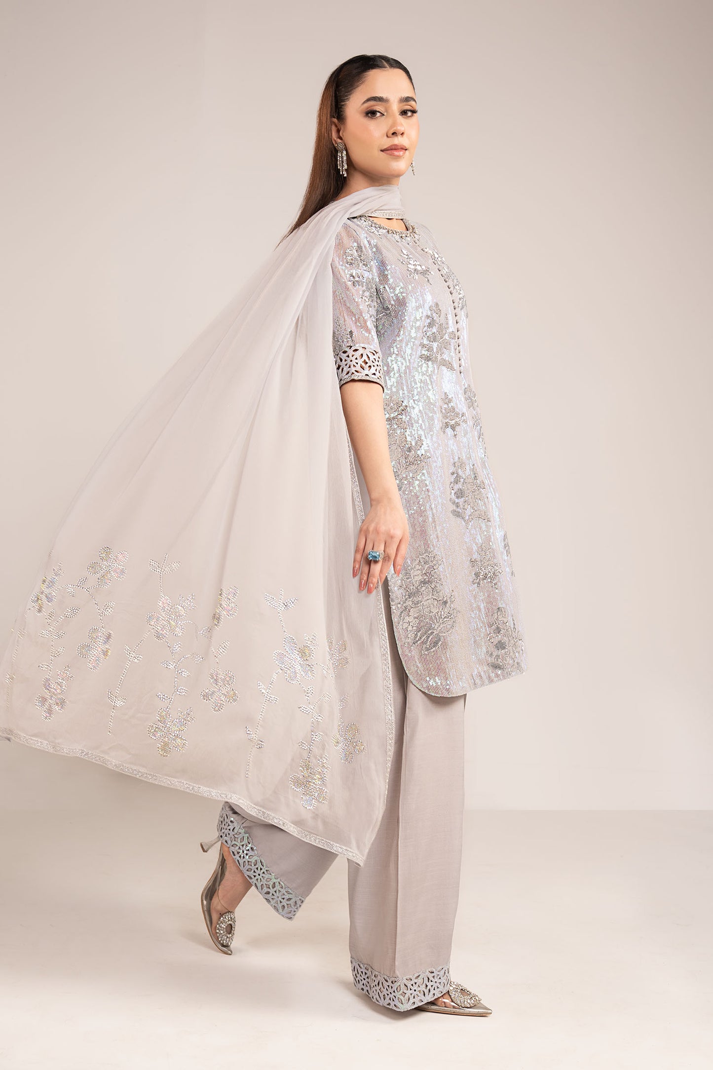 3 Piece Embroidered Chiffon Suit