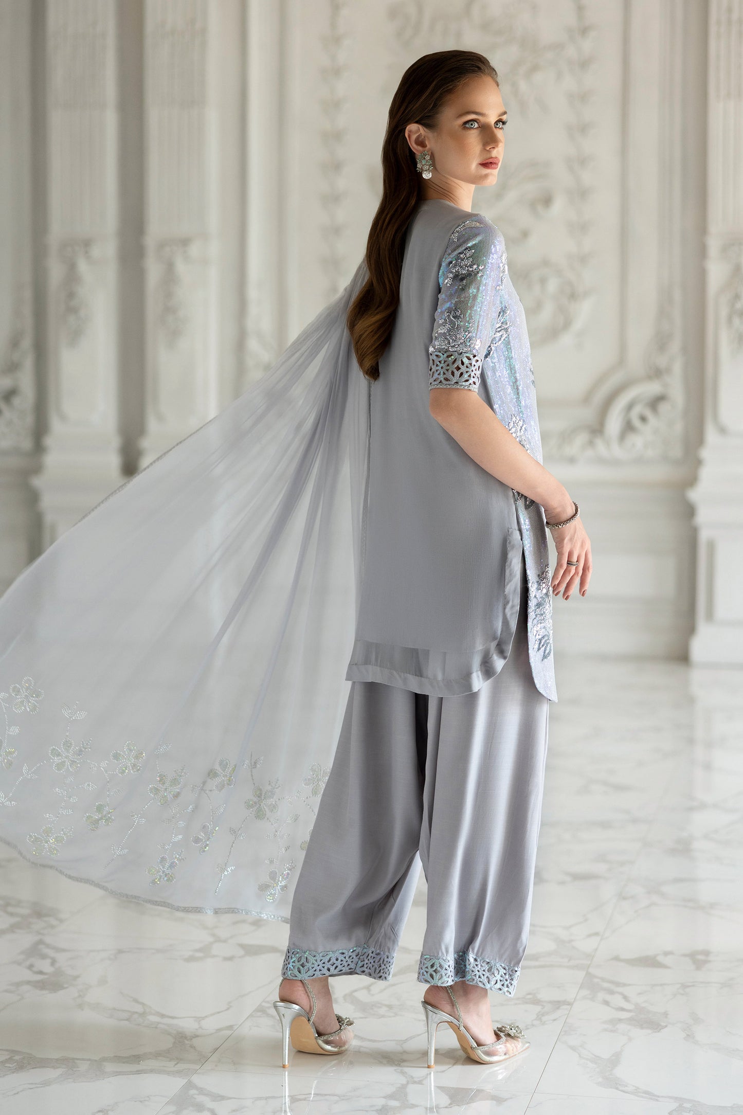 3 Piece Embroidered Chiffon Suit
