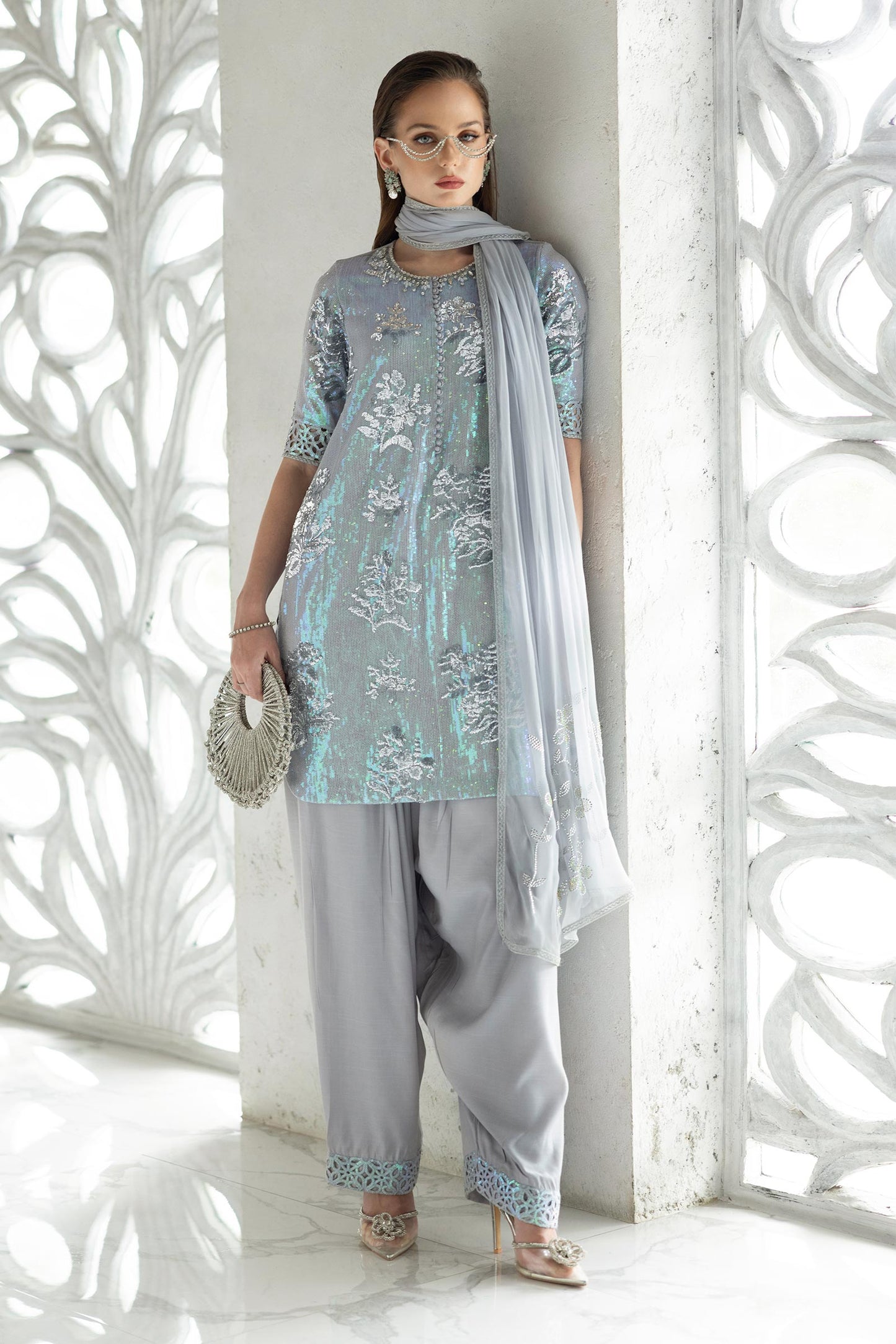 3 Piece Embroidered Chiffon Suit