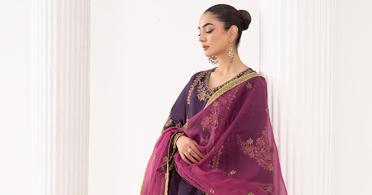3 Piece Embroidered Raw Silk Suit