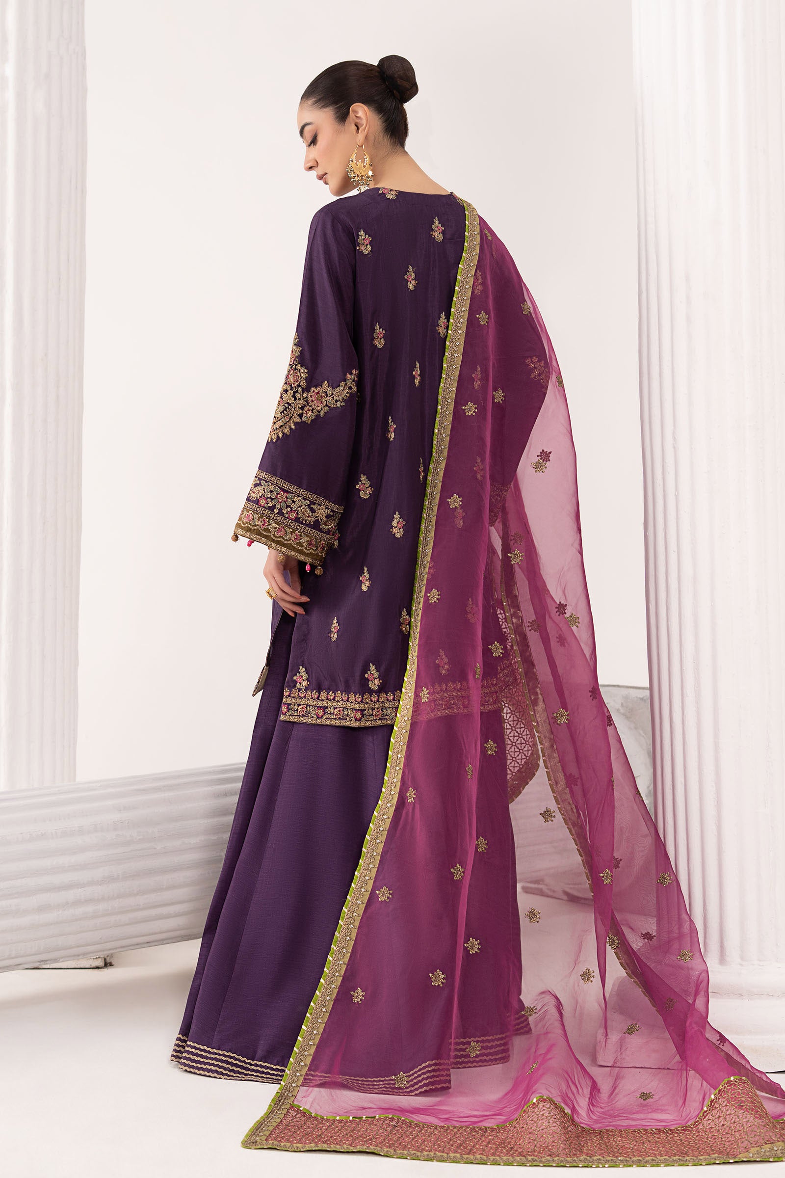 3 Piece Embroidered Raw Silk Suit