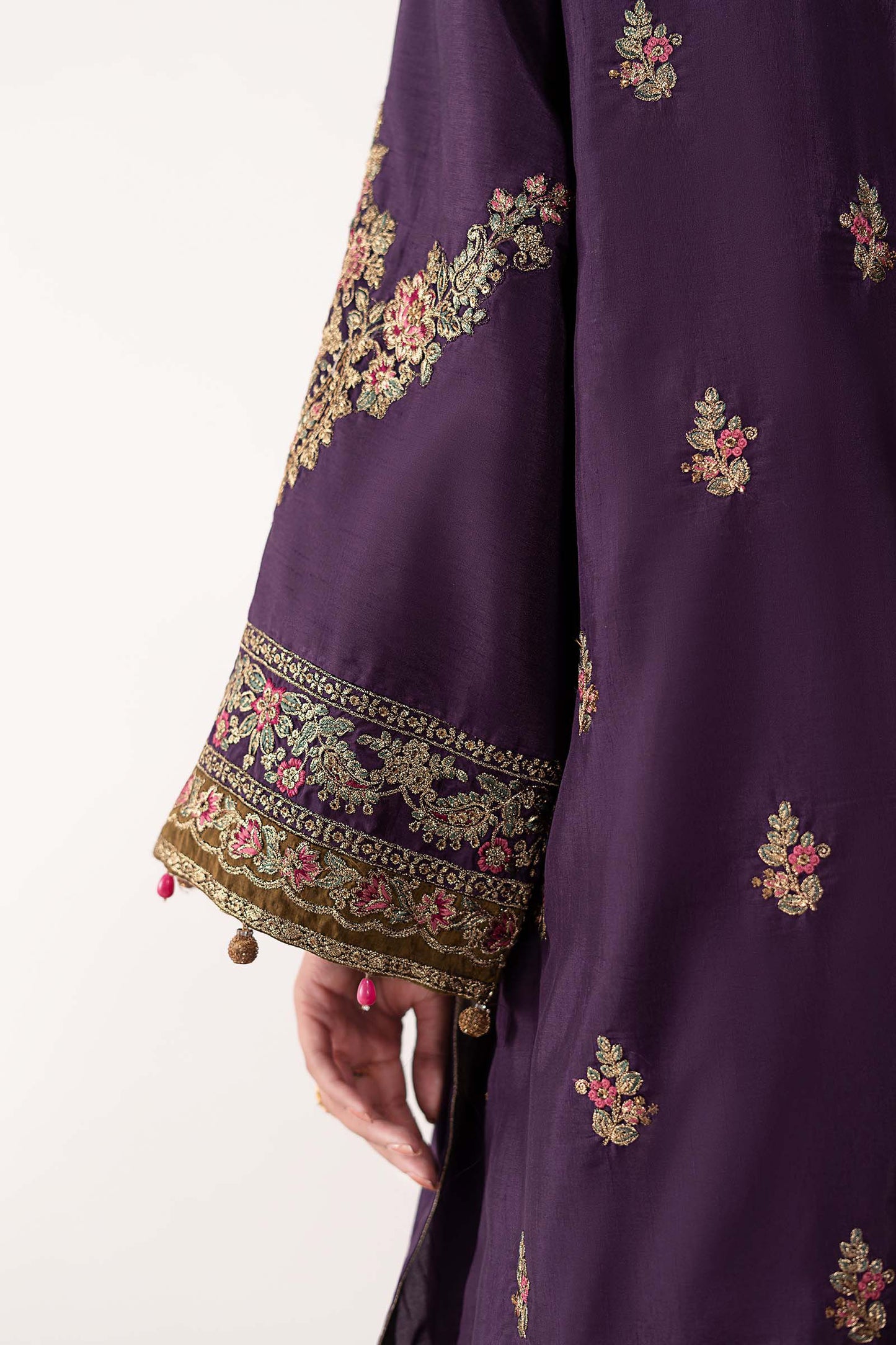 3 Piece Embroidered Raw Silk Suit