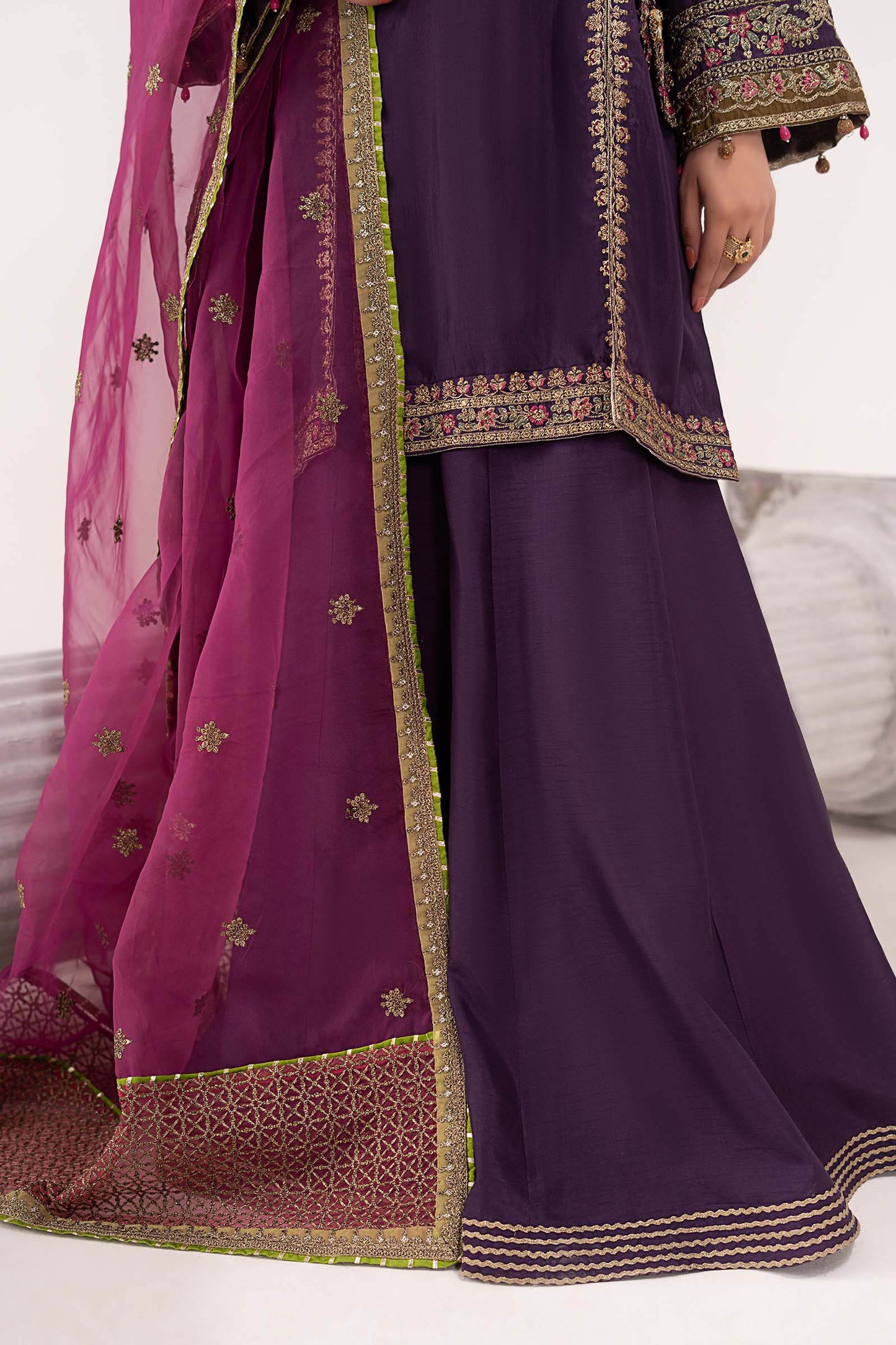3 Piece Embroidered Raw Silk Suit
