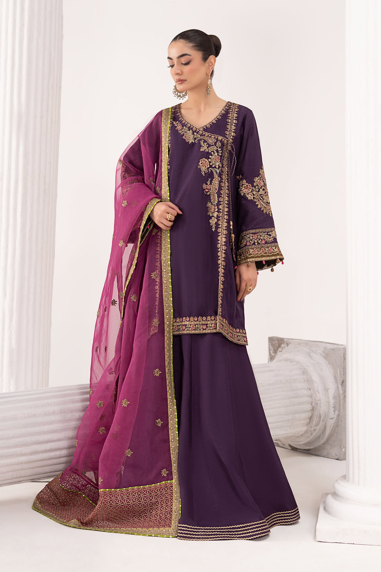 3 Piece Embroidered Raw Silk Suit