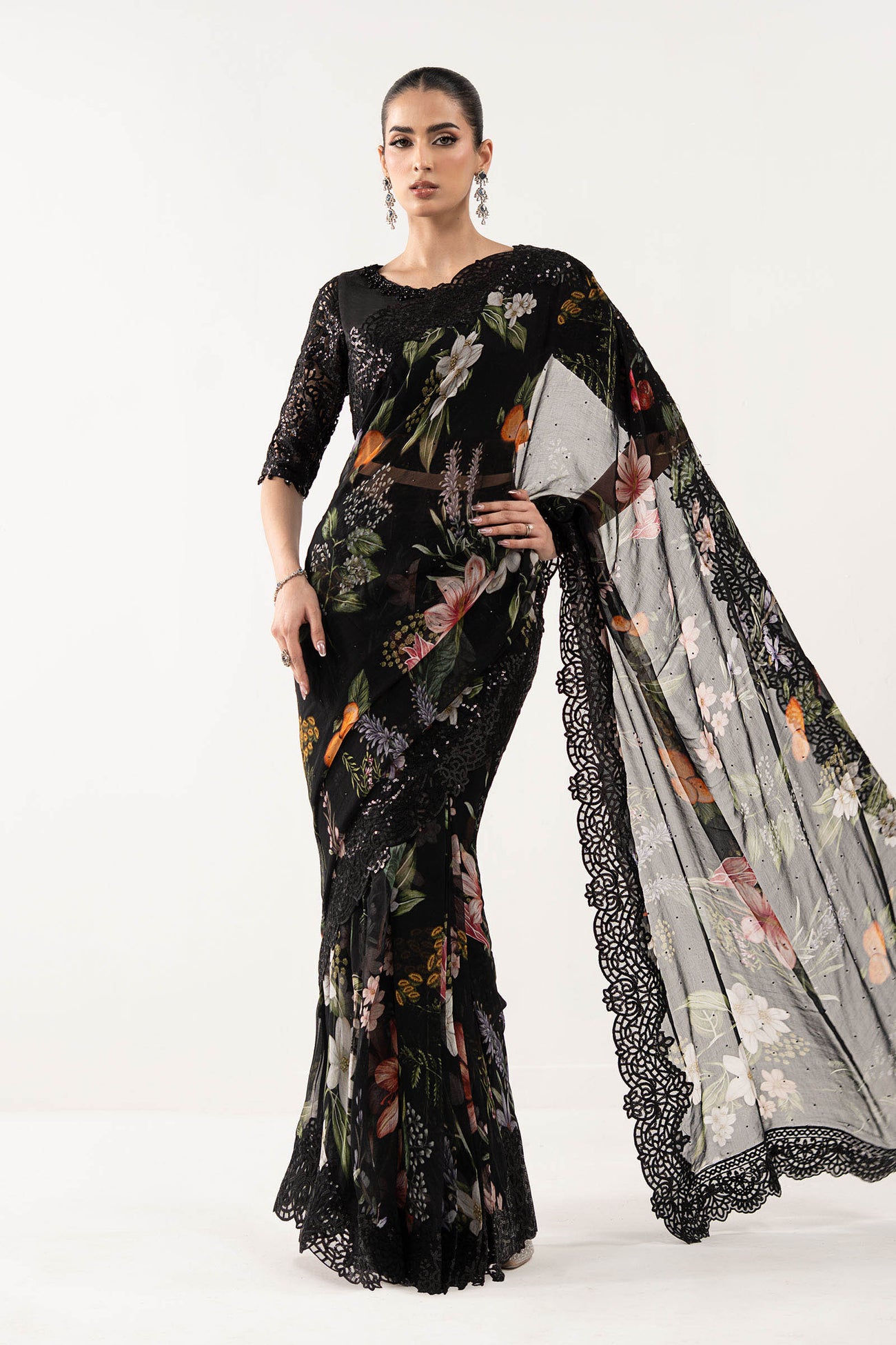 Embroidered Chiffon Saree