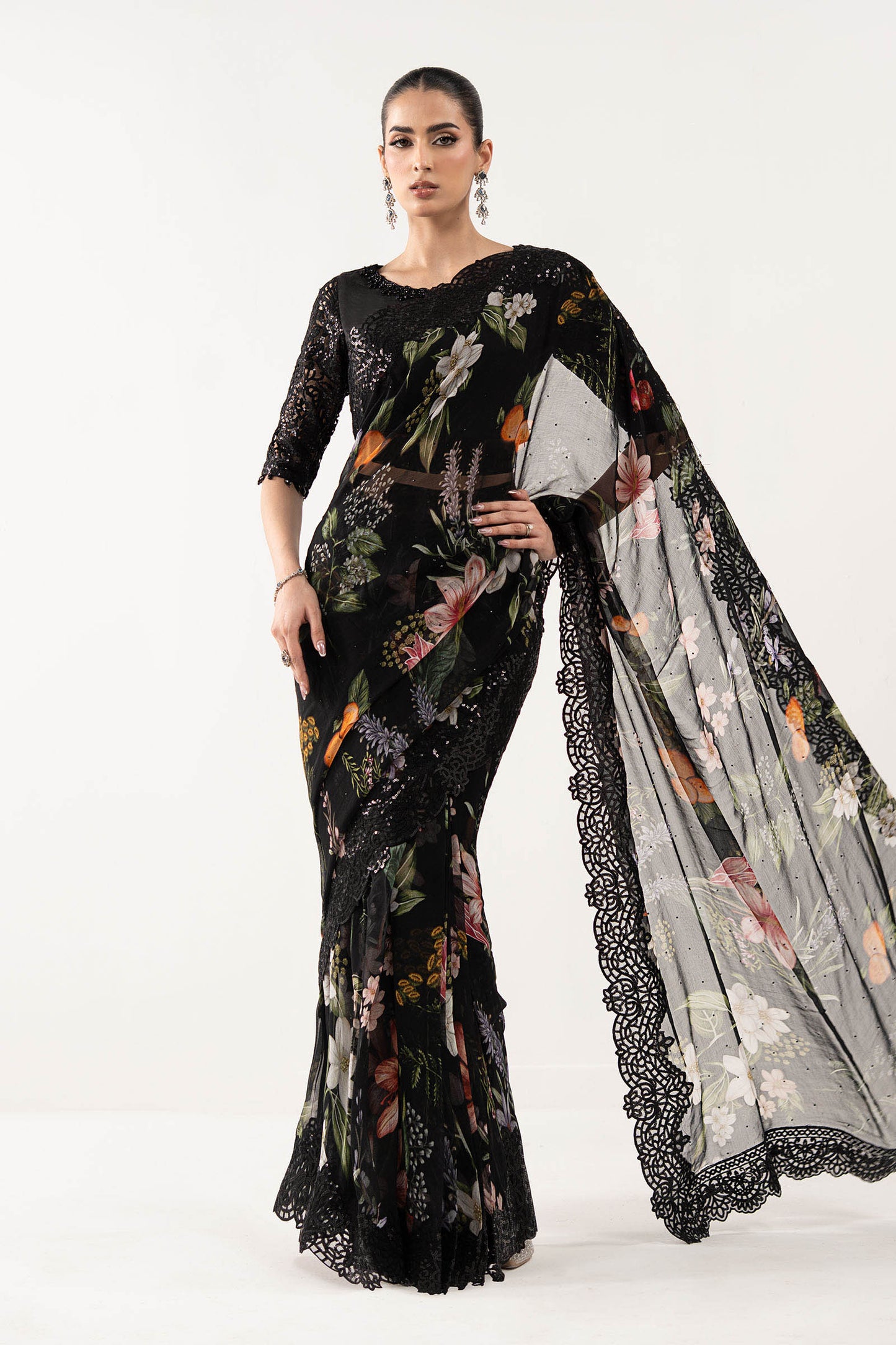 Embroidered Chiffon Saree