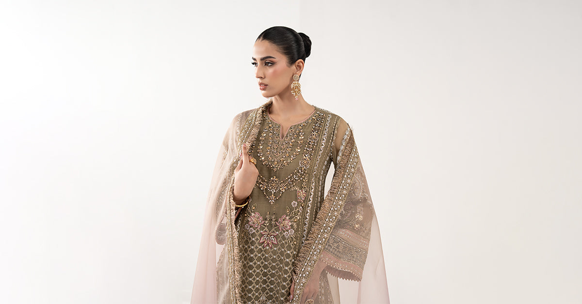 3 Piece Embroidered Organza Suit