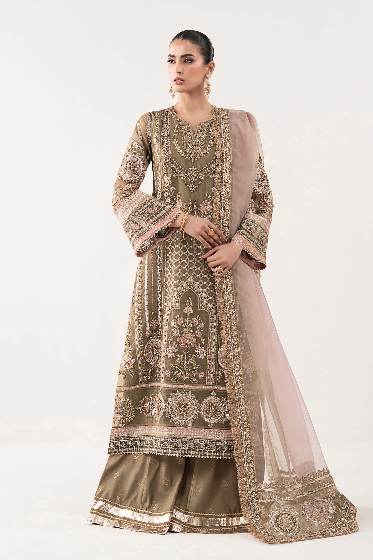 3 Piece Embroidered Organza Suit