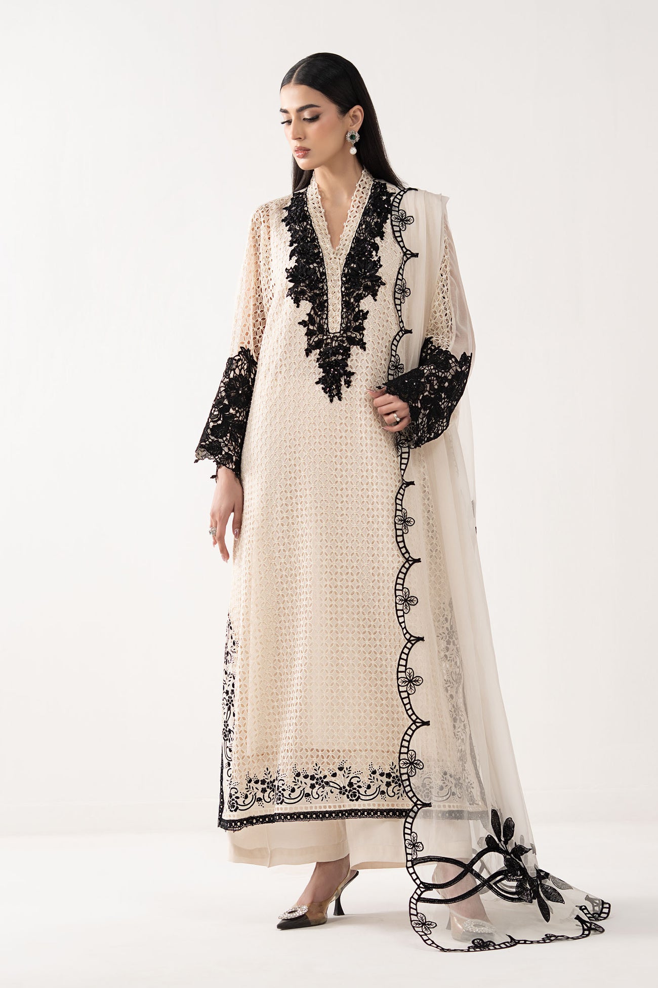 3 Piece Embroidered Chiffon Suit