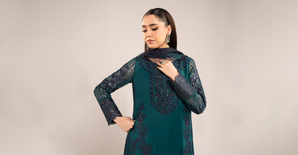 3 Piece Embroidered Chiffon Suit