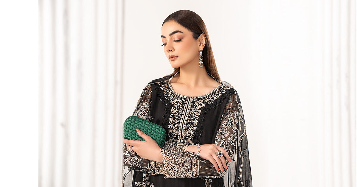 3 Piece Embroidered Chiffon Suit