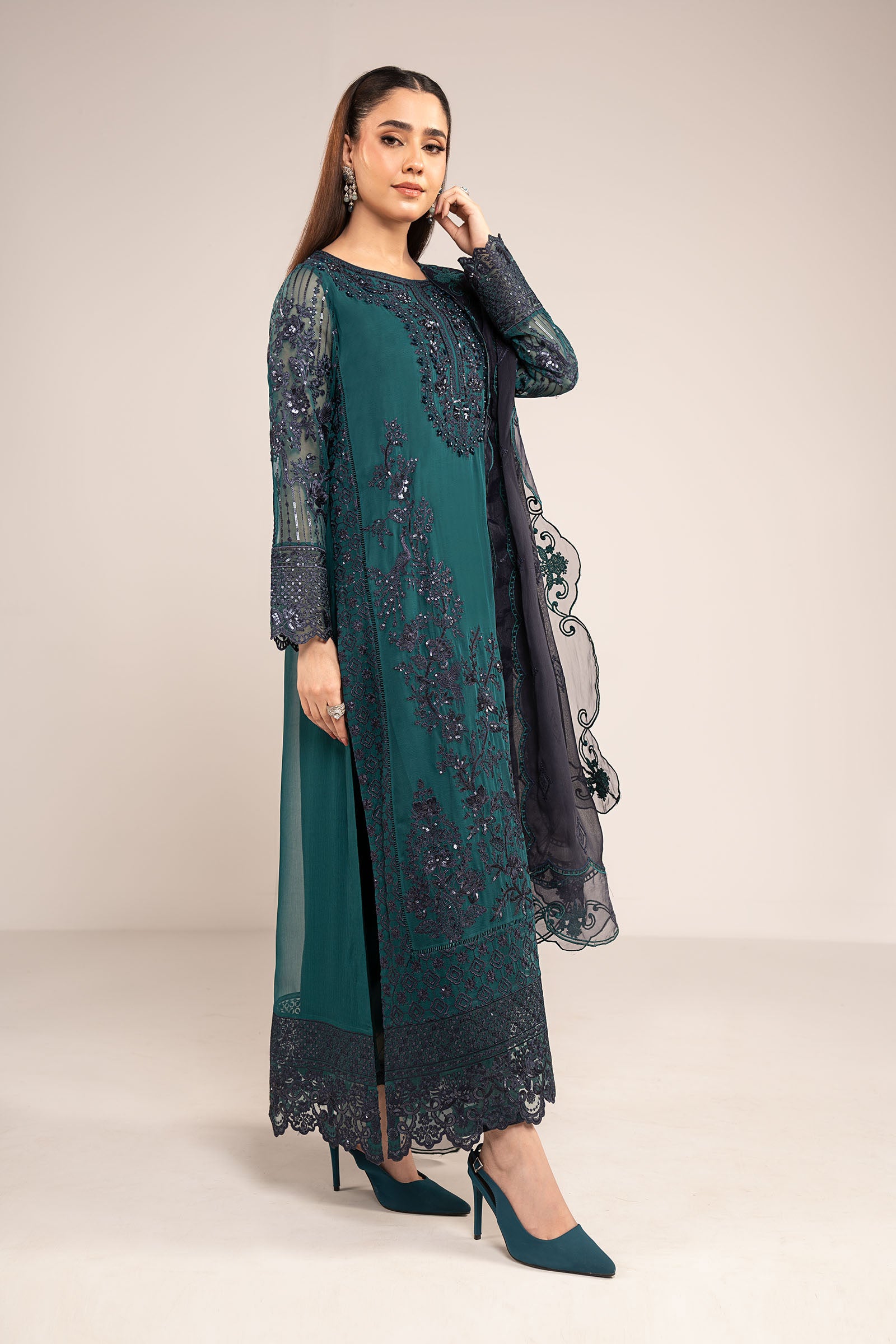 3 Piece Embroidered Chiffon Suit