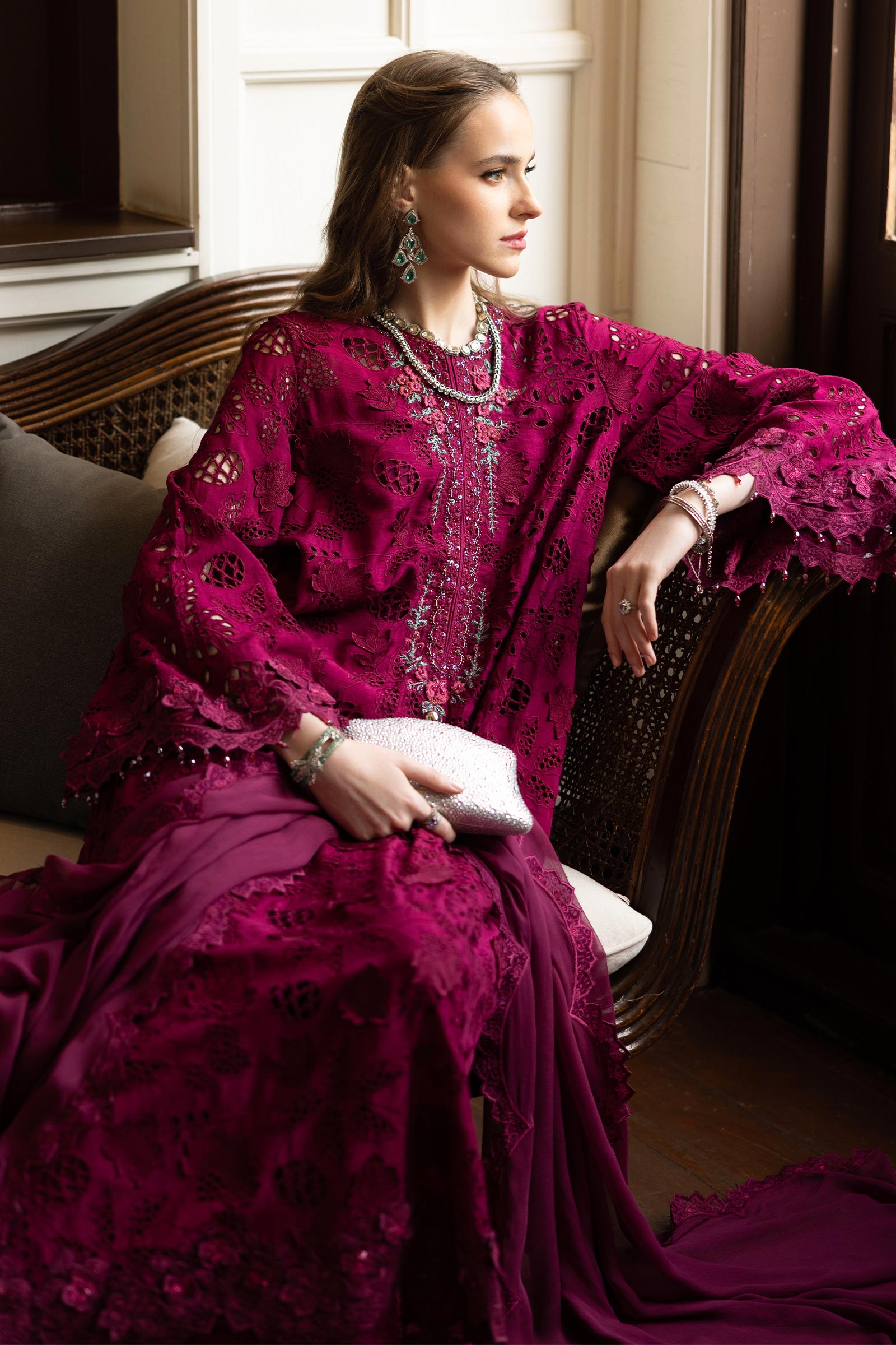 3 Piece Embroidered Raw Silk Suit