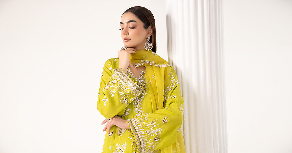 3 Piece Embroidered Raw Silk Suit