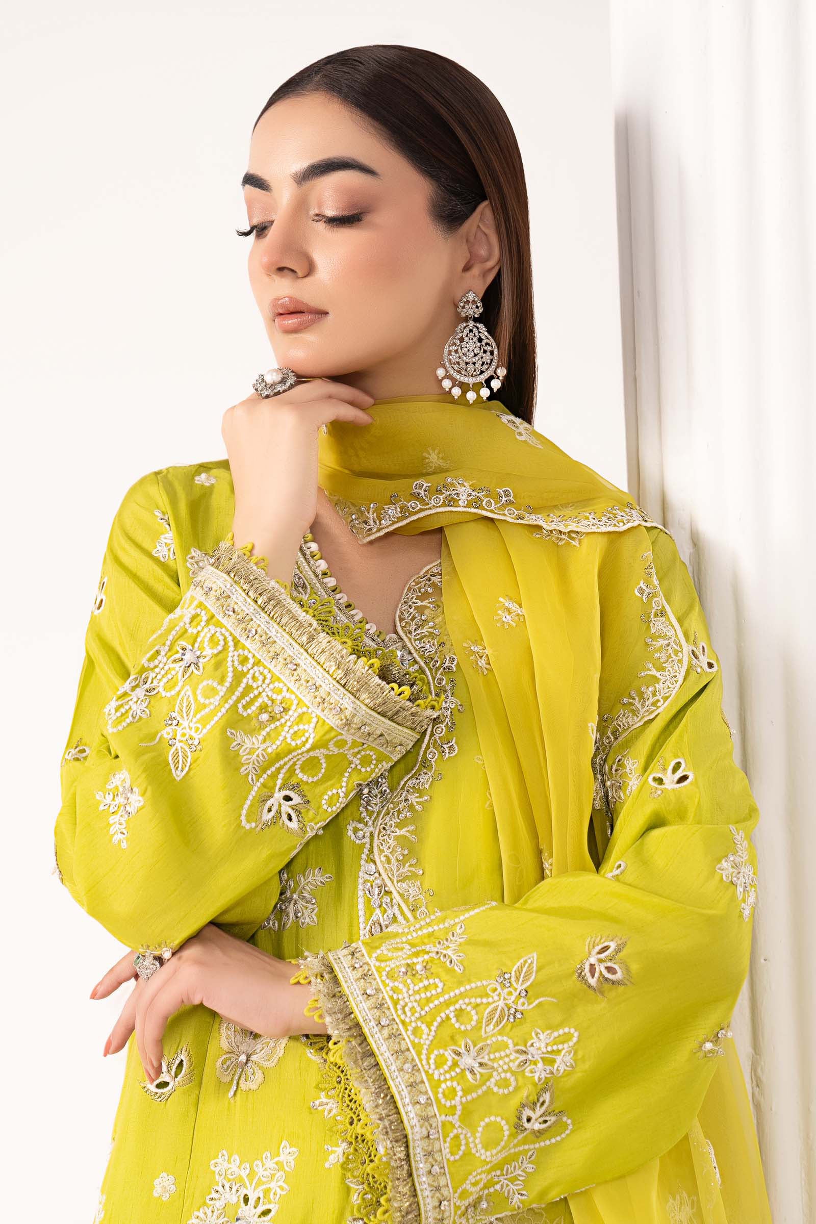 3 Piece Embroidered Raw Silk Suit