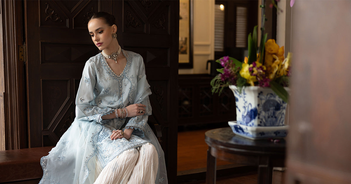 3 Piece Embroidered Raw Silk Suit