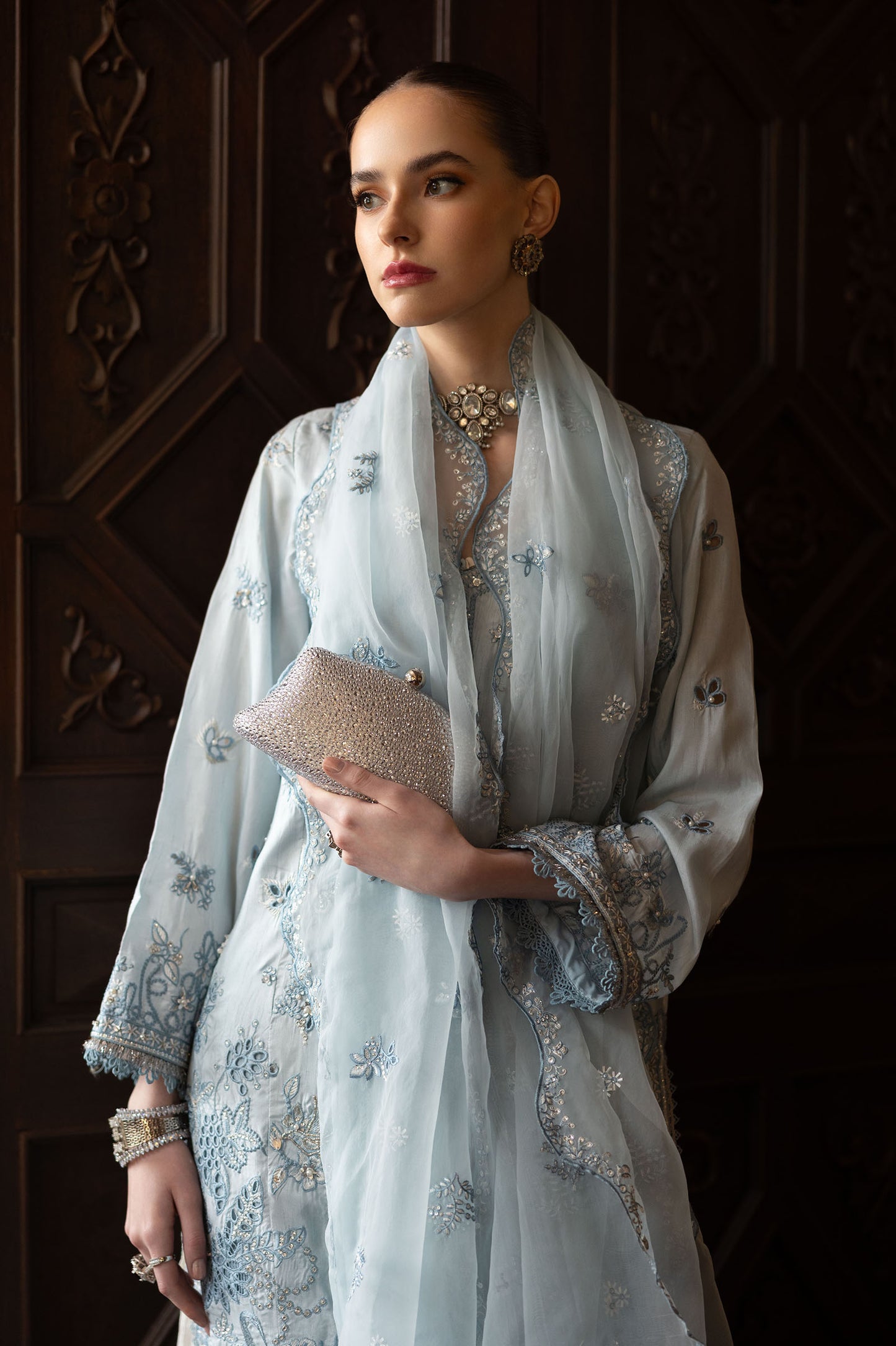 3 Piece Embroidered Raw Silk Suit