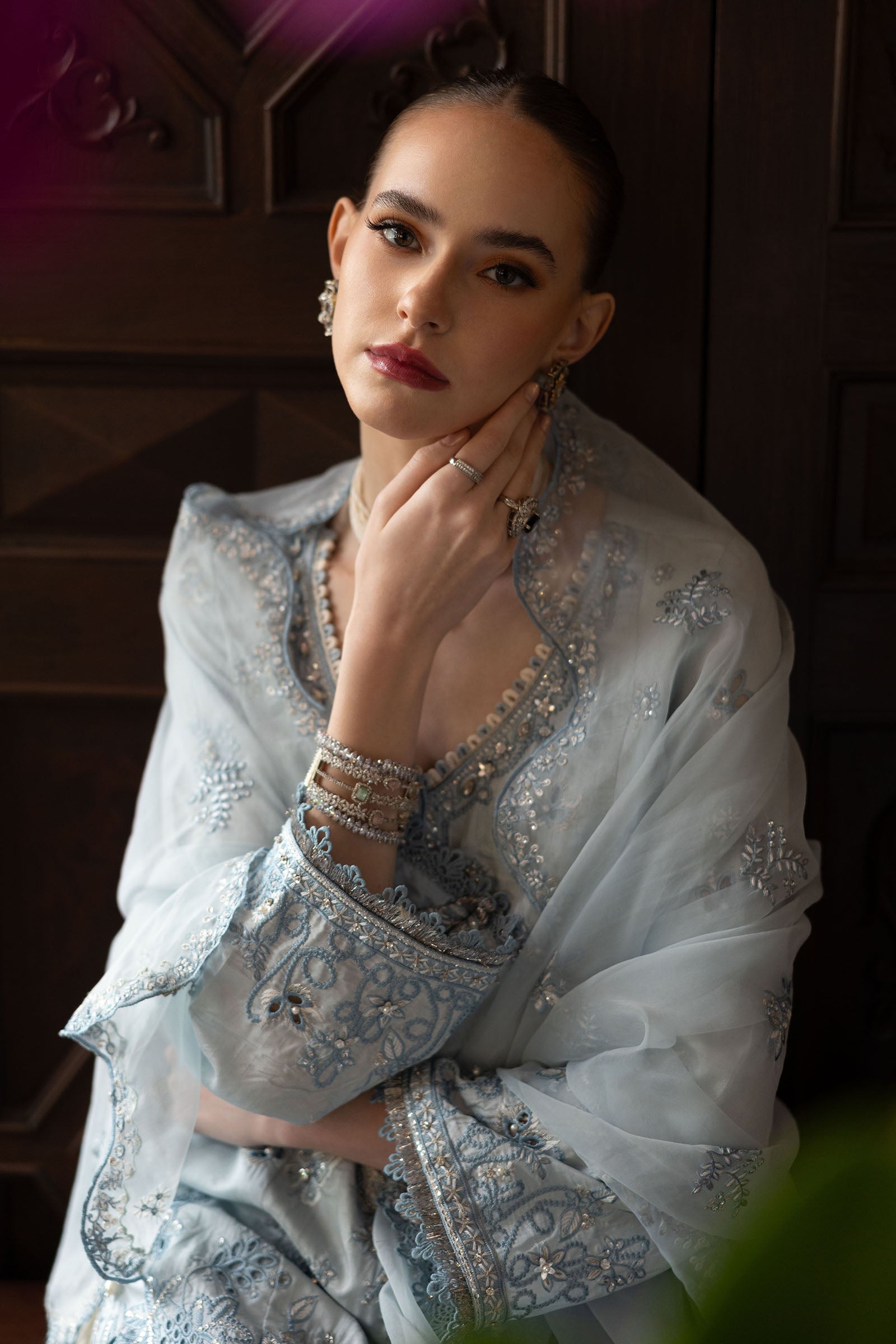 3 Piece Embroidered Raw Silk Suit