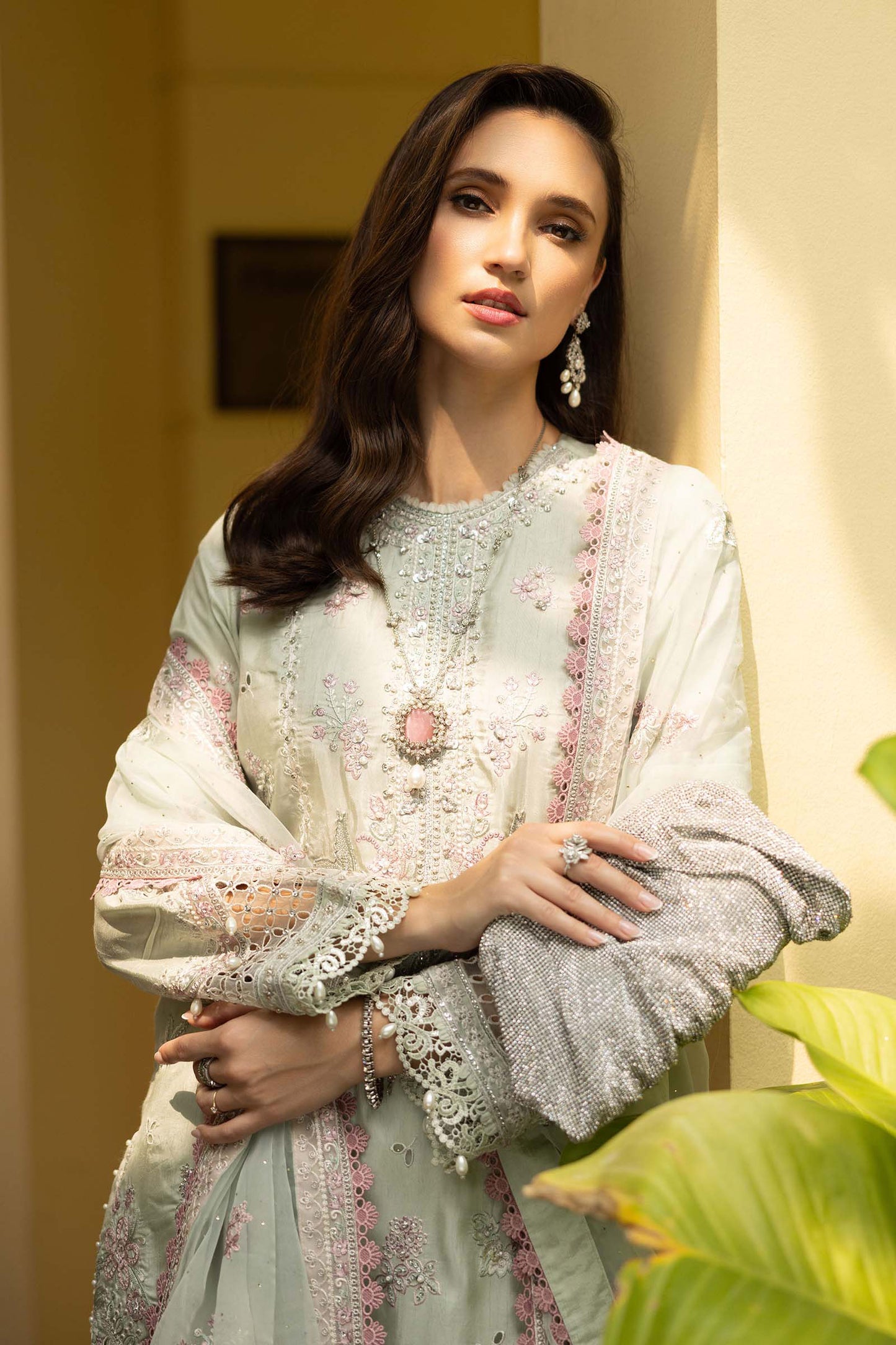 3 Piece Embroidered Raw Silk Suit