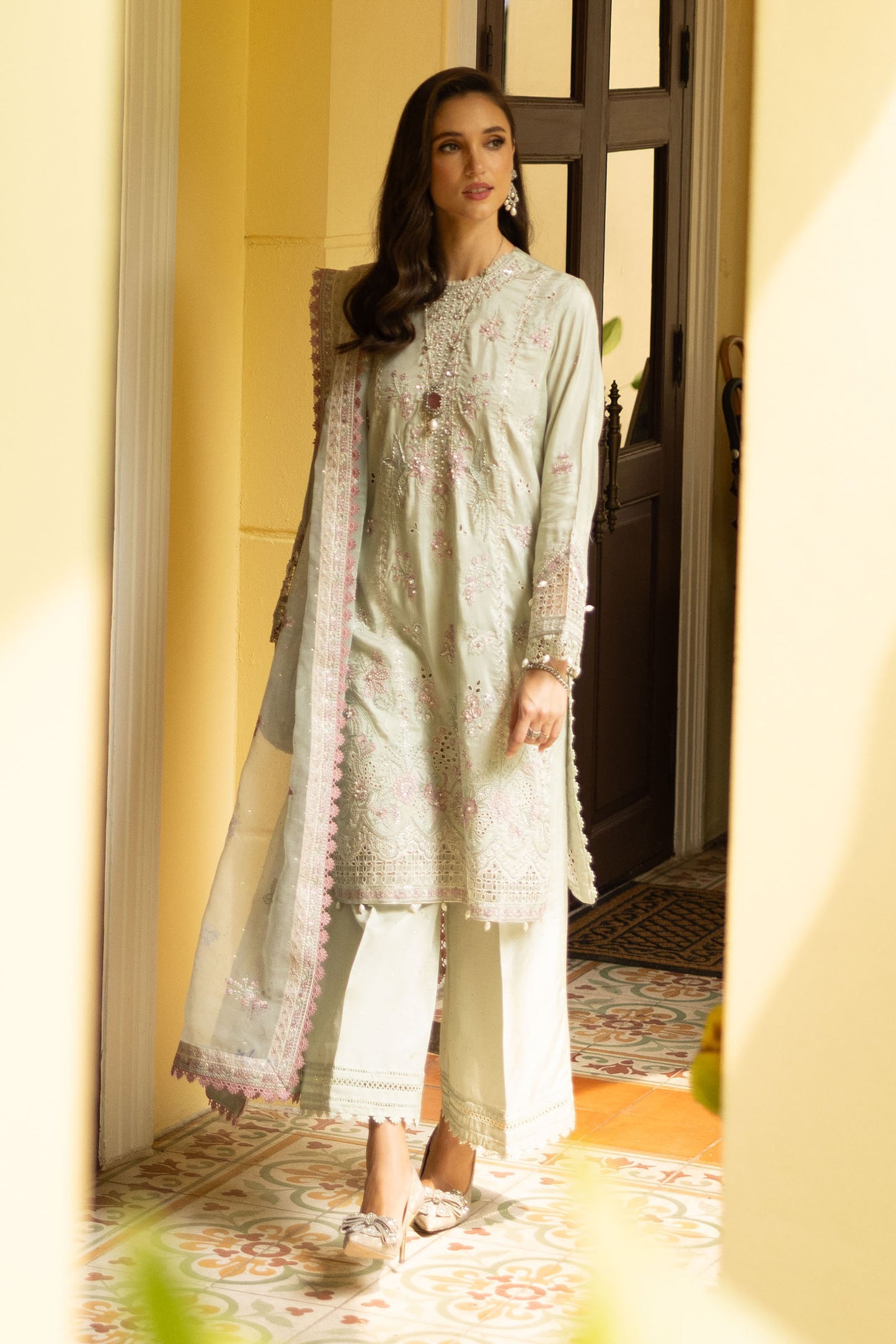 3 Piece Embroidered Raw Silk Suit