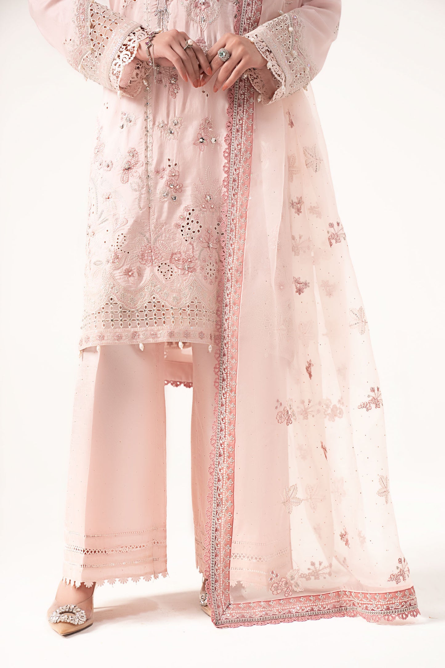 3 Piece Embroidered Raw Silk Suit