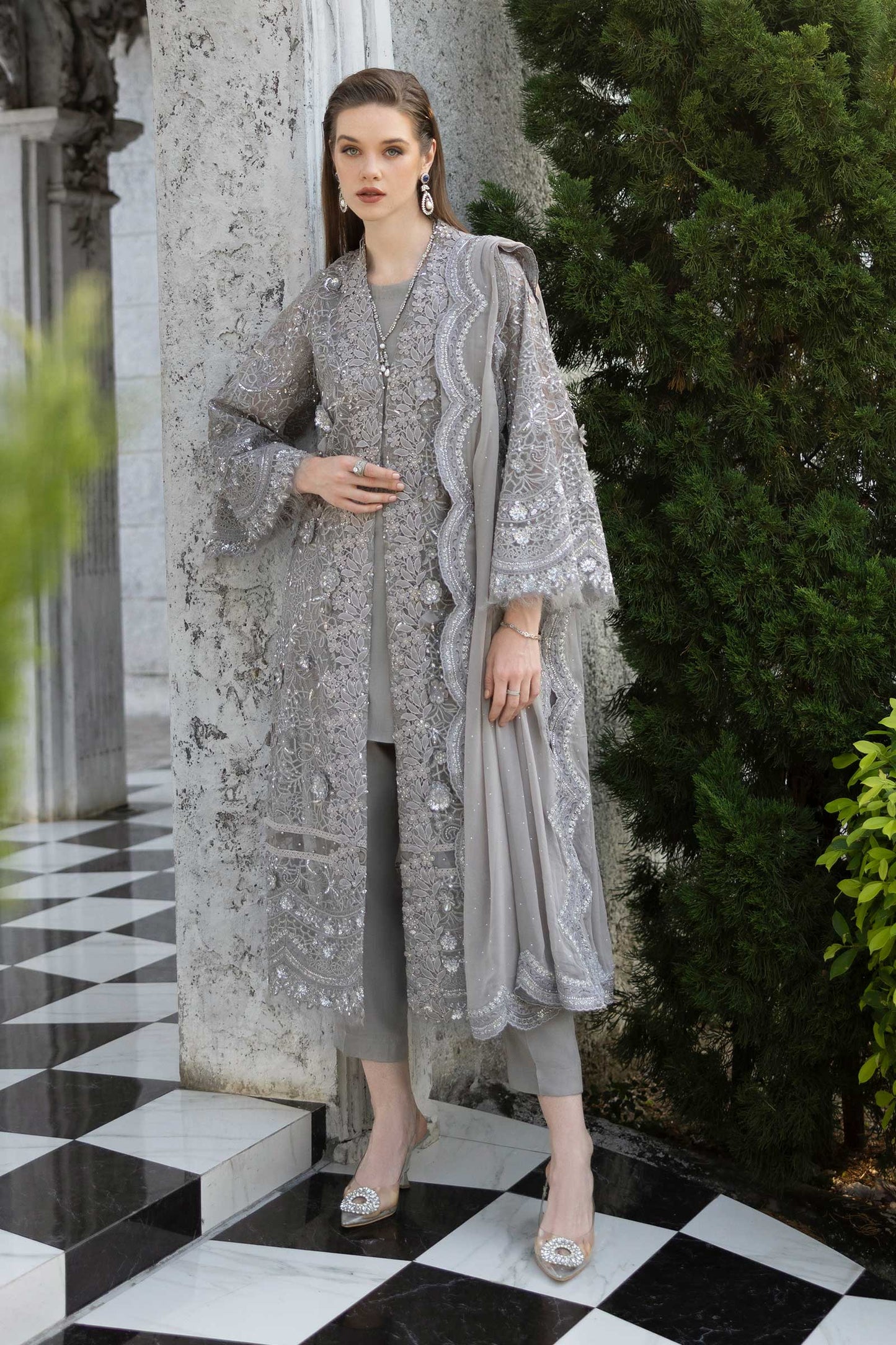 3 Piece Embroidered Organza Suit