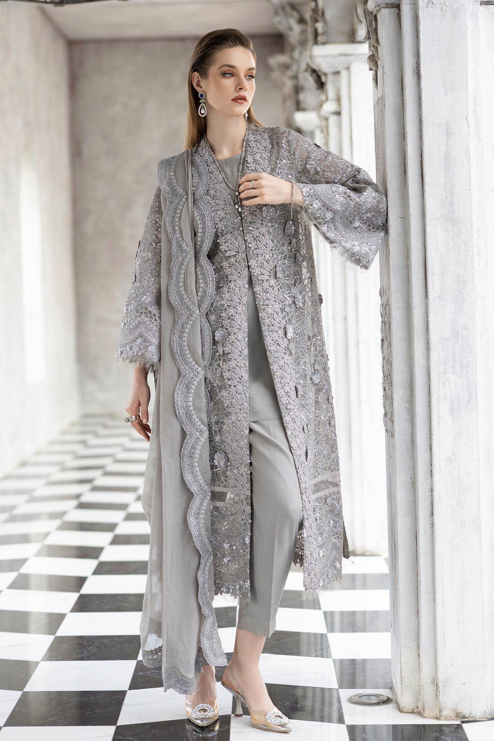 3 Piece Embroidered Organza Suit