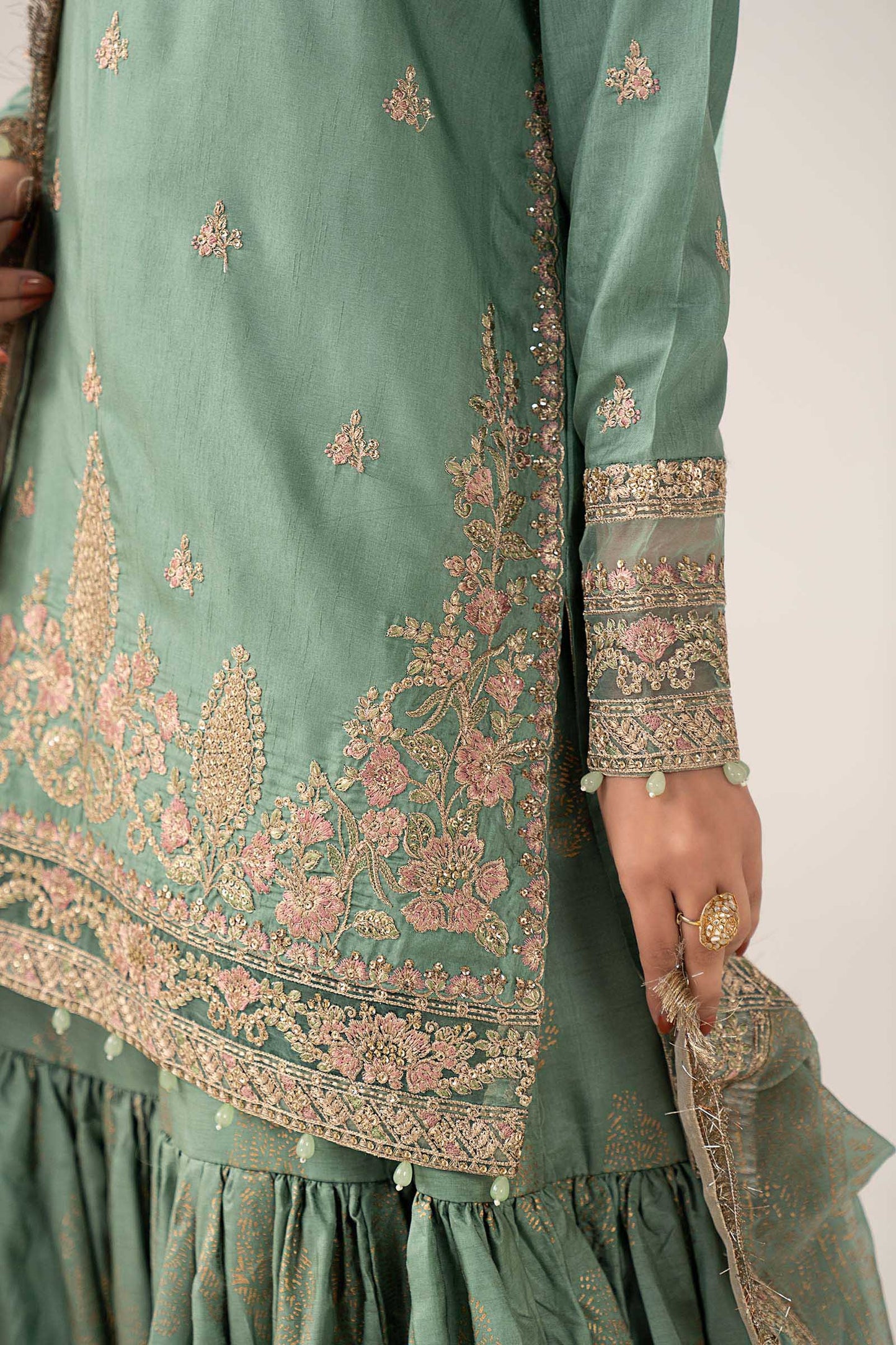 3 Piece Embroidered Raw Silk Suit
