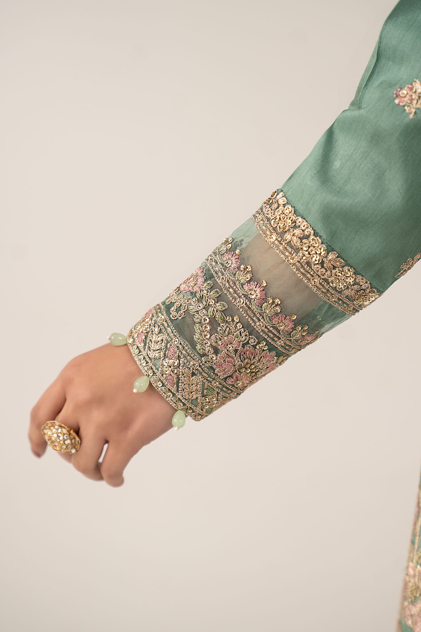 3 Piece Embroidered Raw Silk Suit