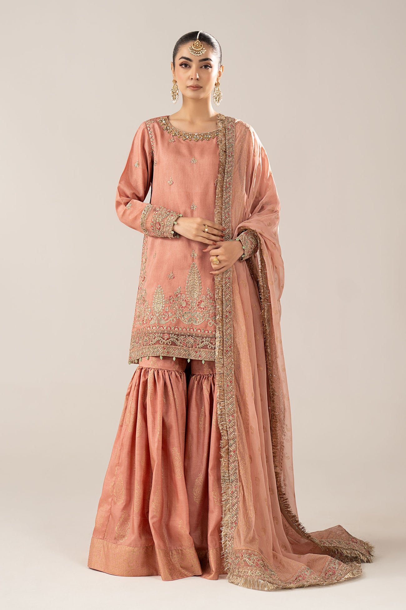 3 Piece Embroidered Raw Silk Suit
