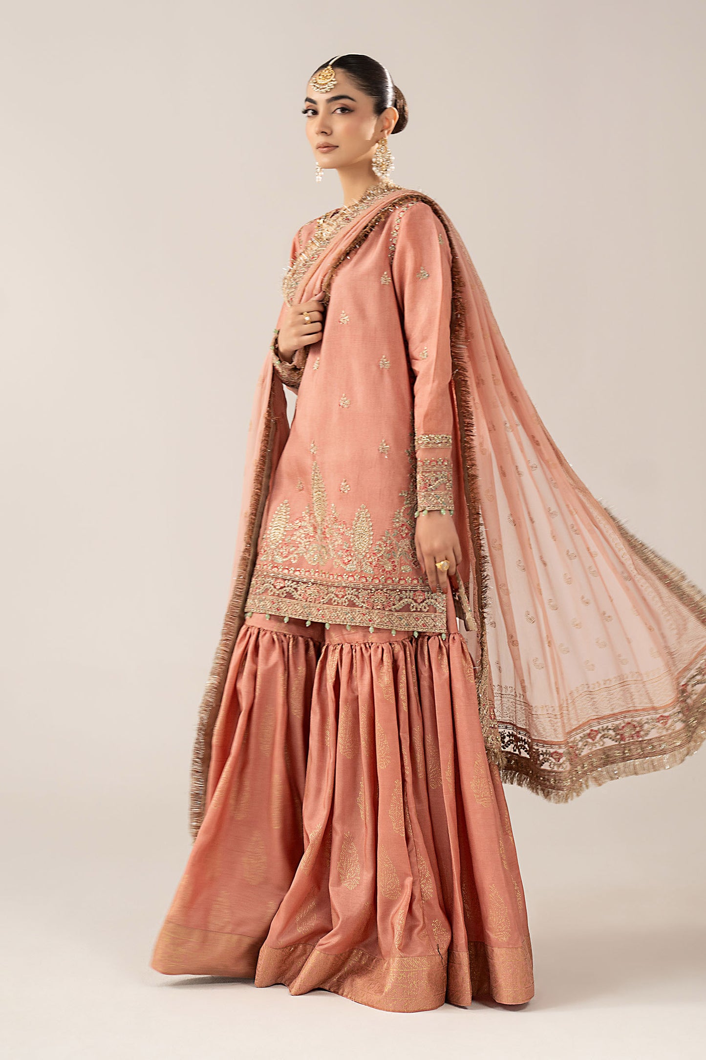 3 Piece Embroidered Raw Silk Suit