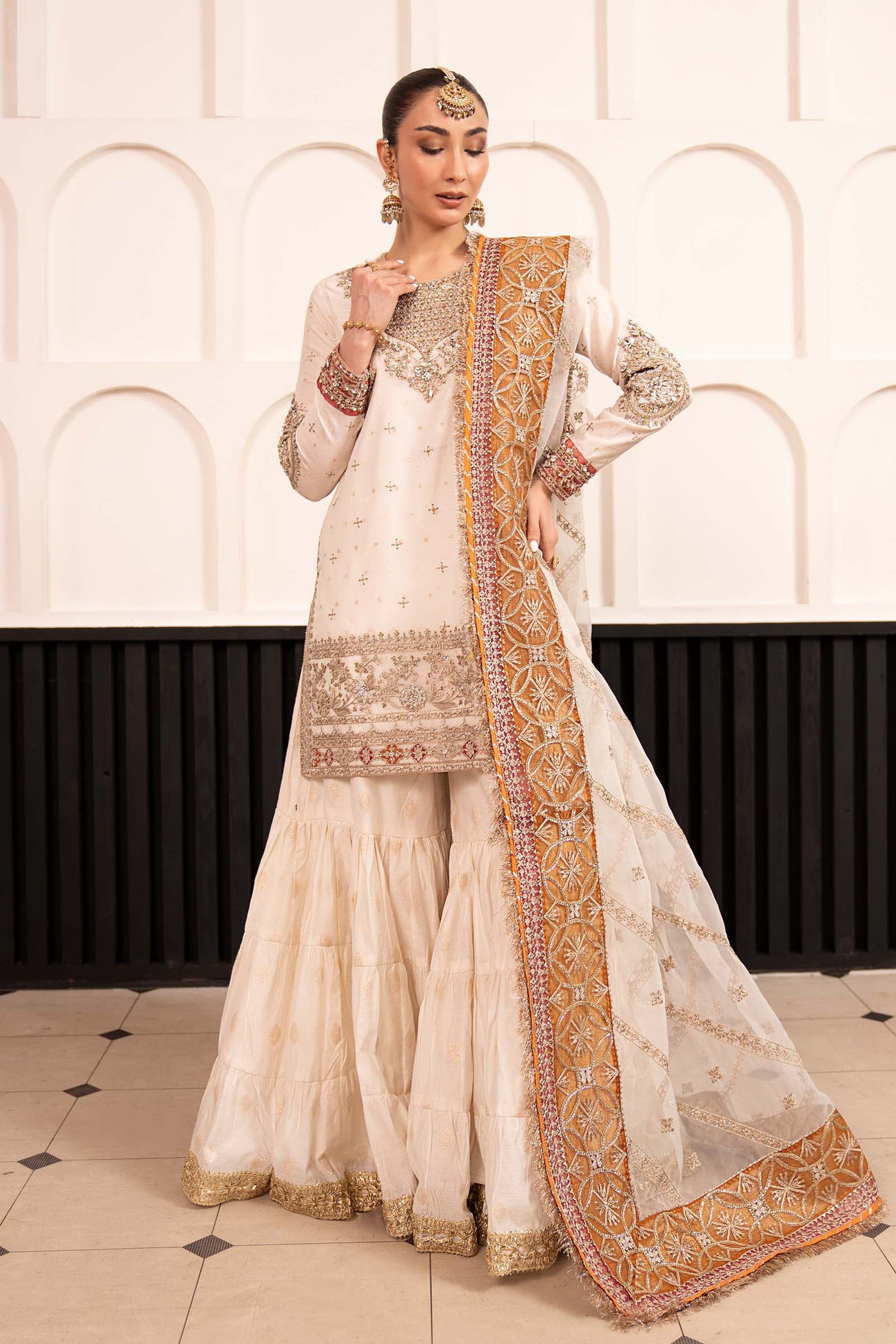 3 Piece Embroidered Cotton Lurex Suit
