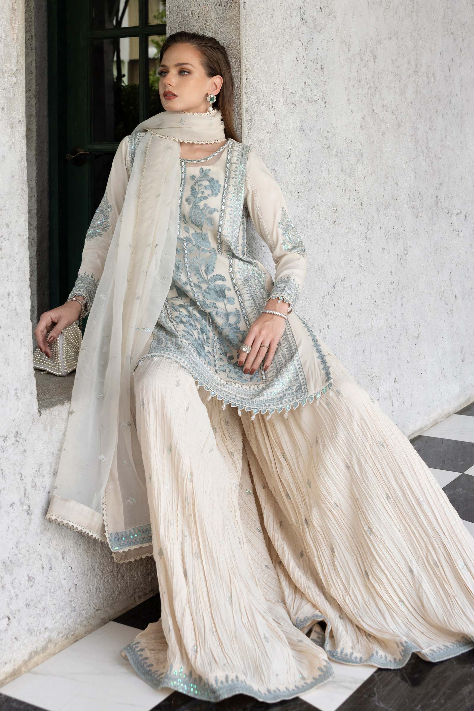 3 Piece Embroidered Organza Suit
