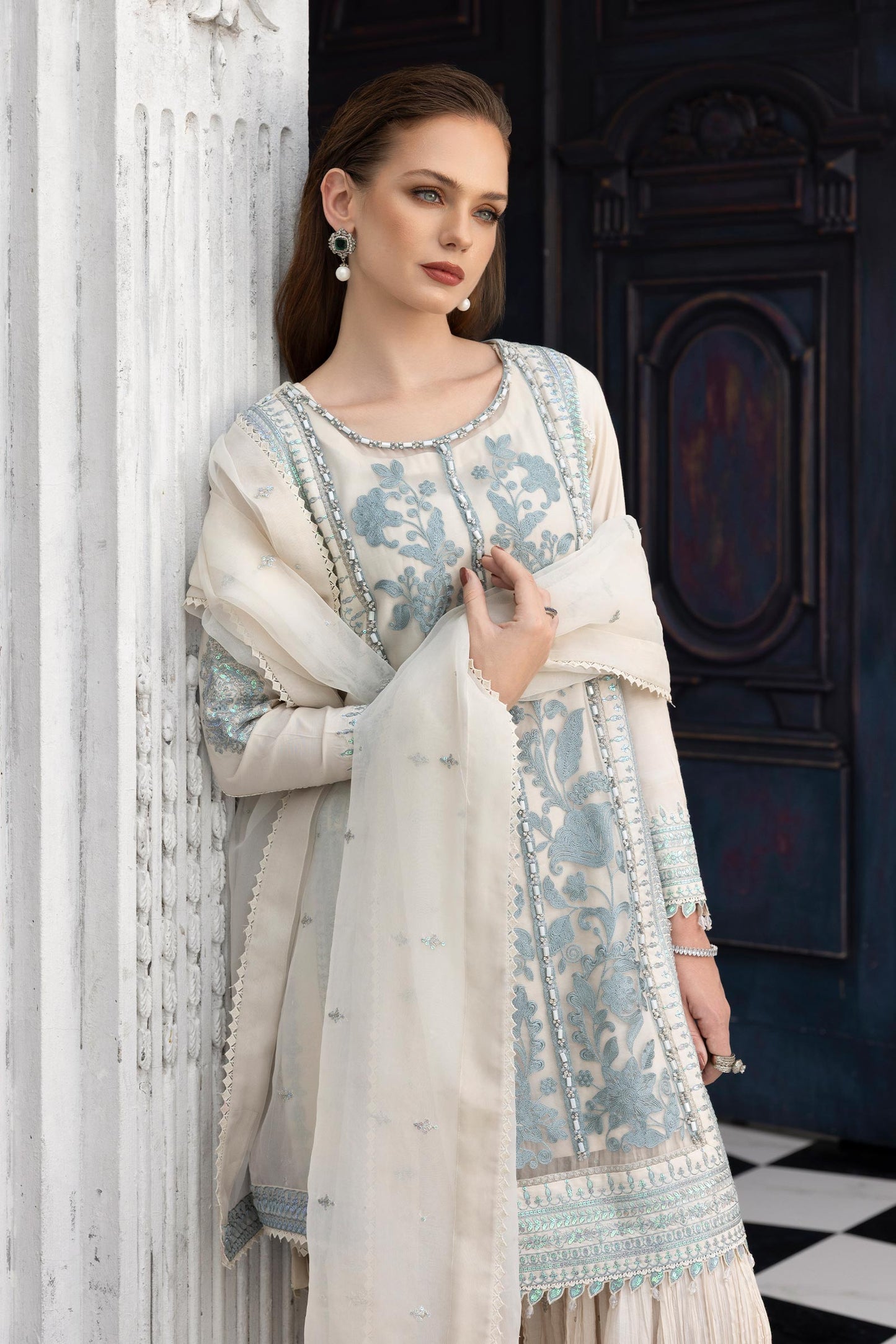 3 Piece Embroidered Organza Suit