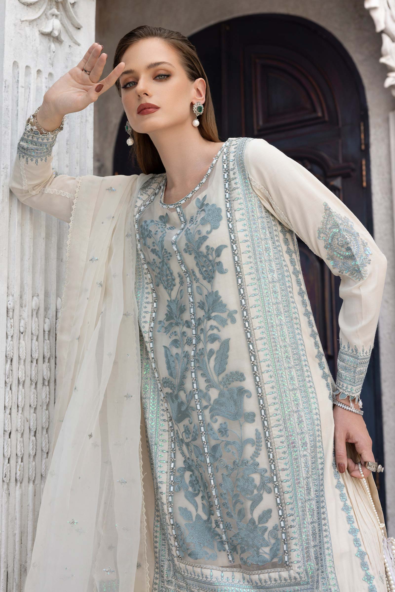 3 Piece Embroidered Organza Suit