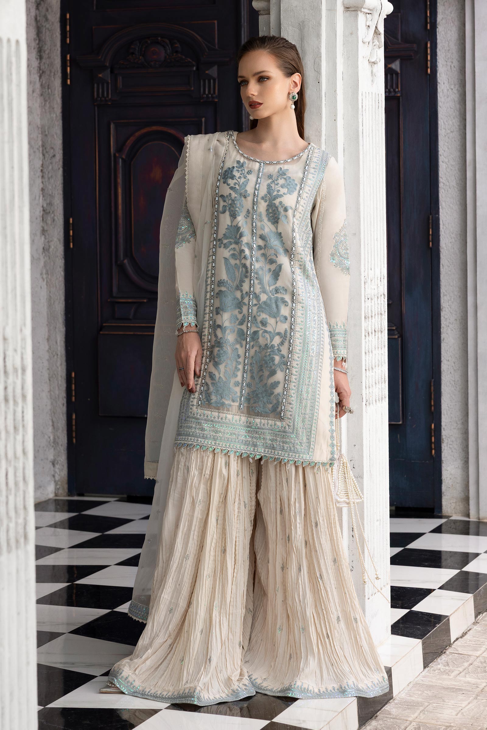 3 Piece Embroidered Organza Suit