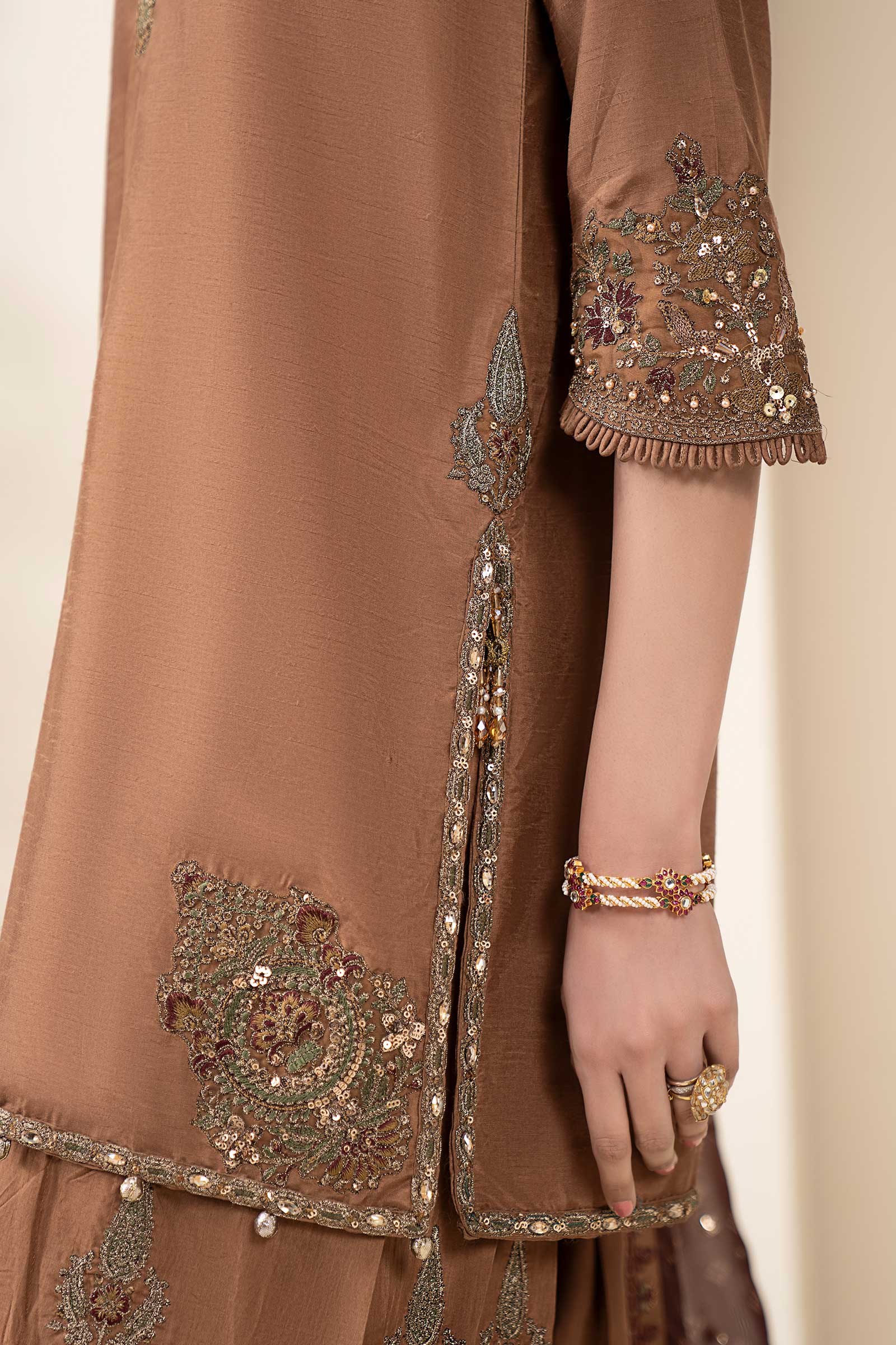 3 Piece Embroidered Raw Silk Suit