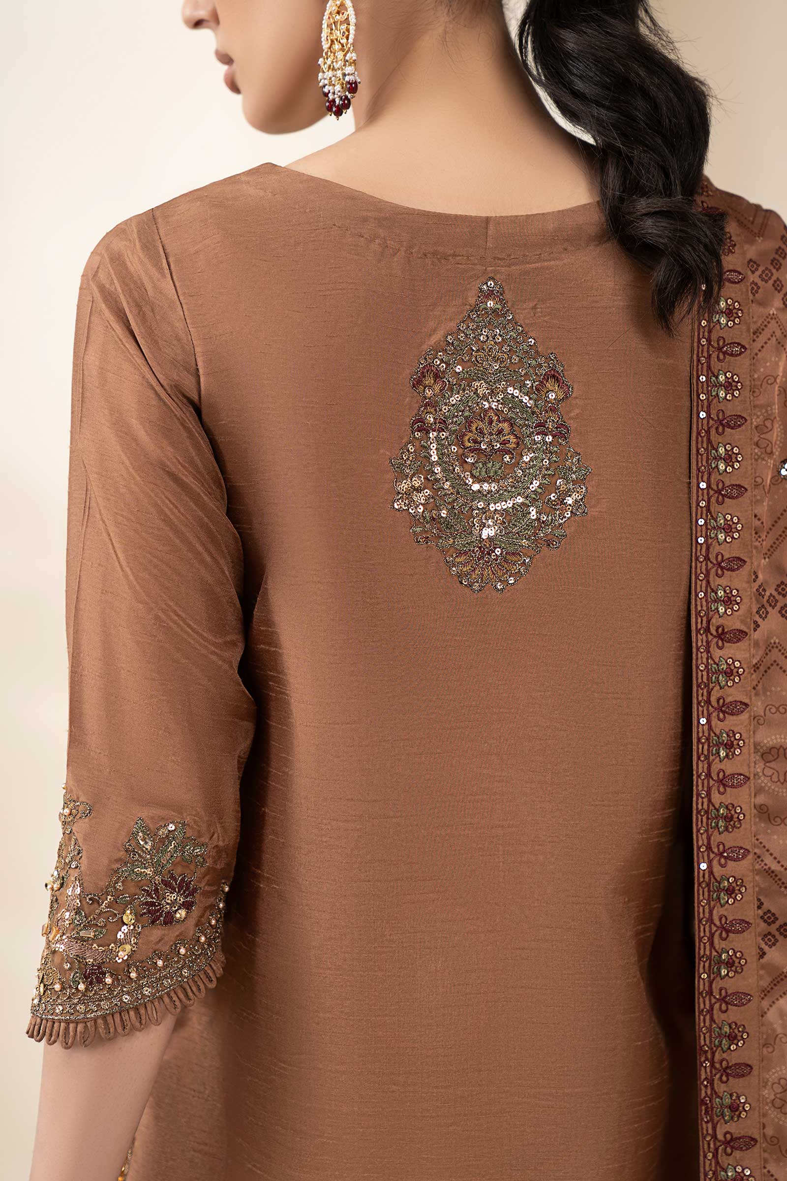 3 Piece Embroidered Raw Silk Suit