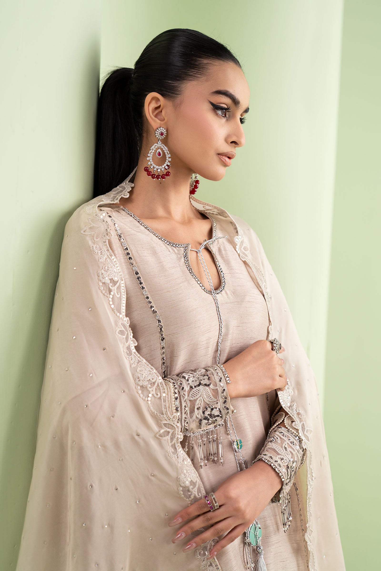 3 Piece Embroidered Raw Silk Suit