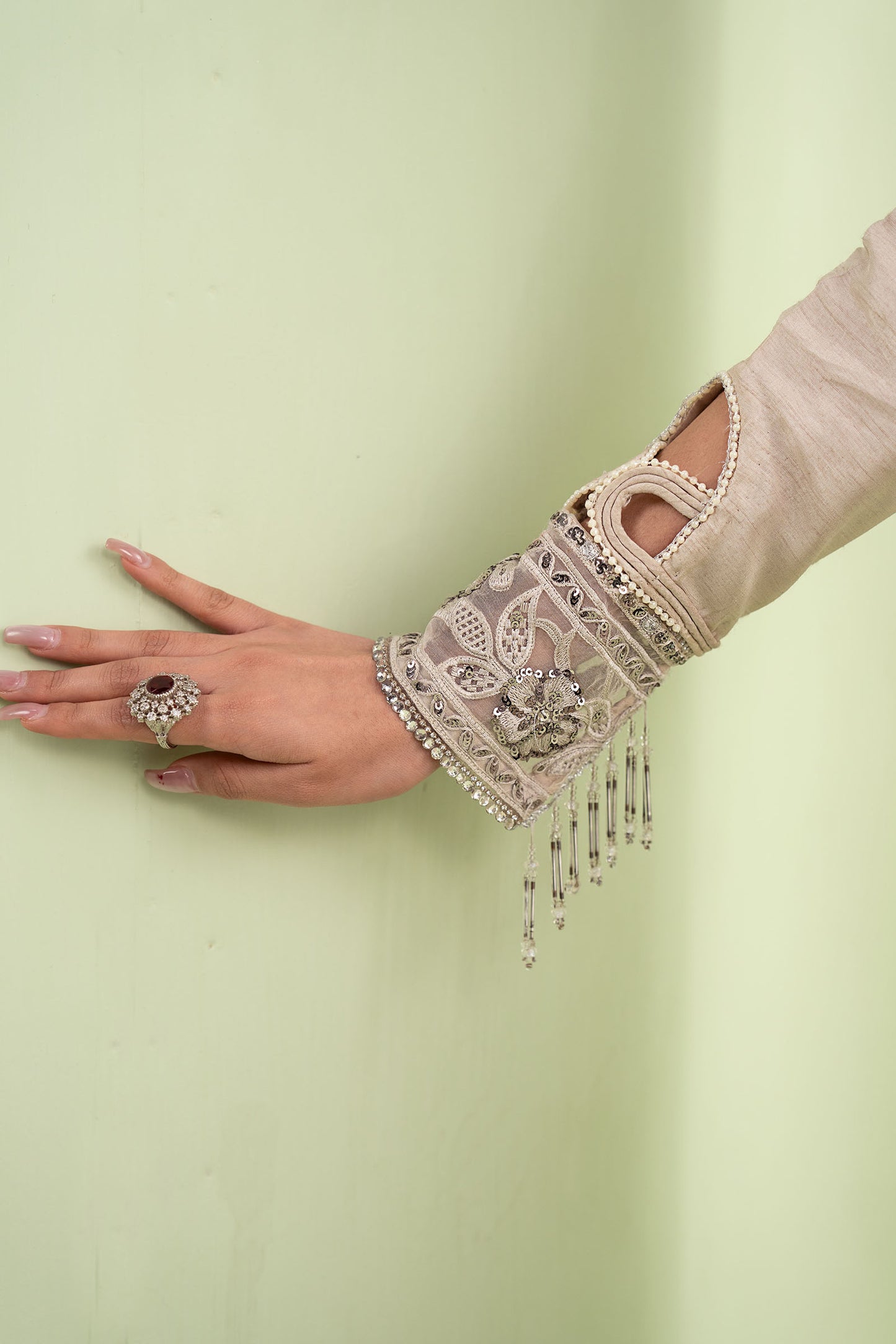 3 Piece Embroidered Raw Silk Suit