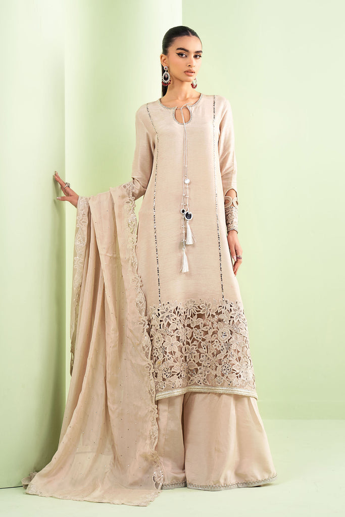 Maria B 3 Piece Embroidered Raw Silk Suit, view 1