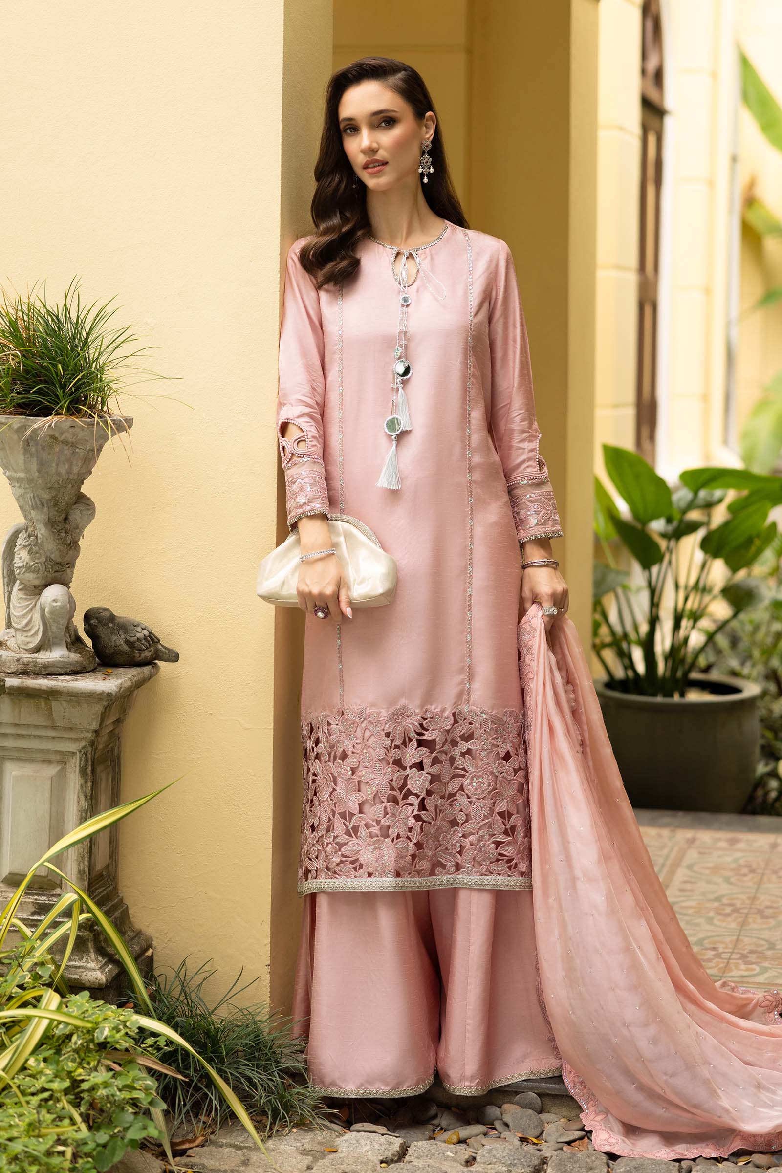 3 Piece Embroidered Raw Silk Suit