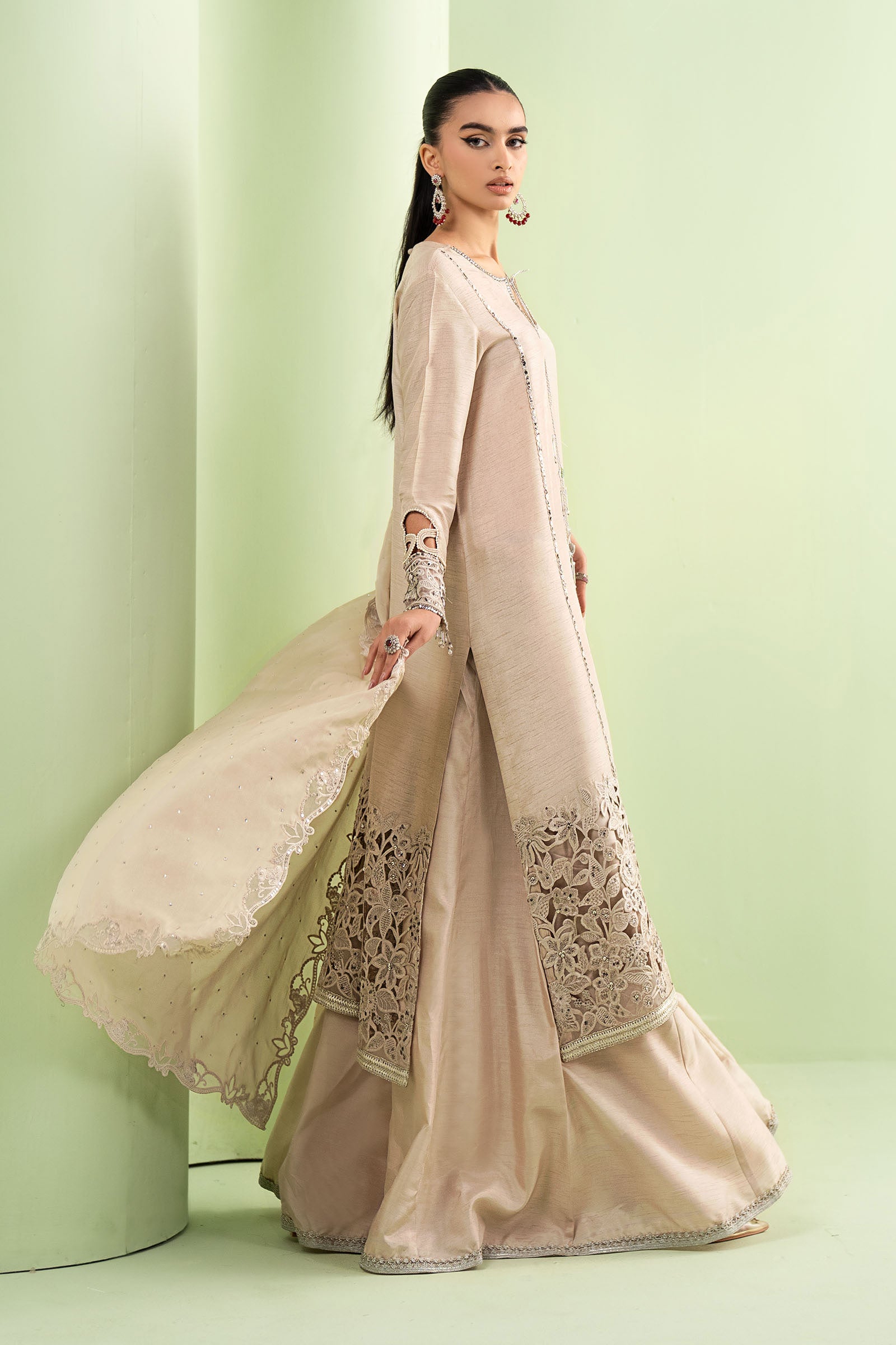 3 Piece Embroidered Raw Silk Suit