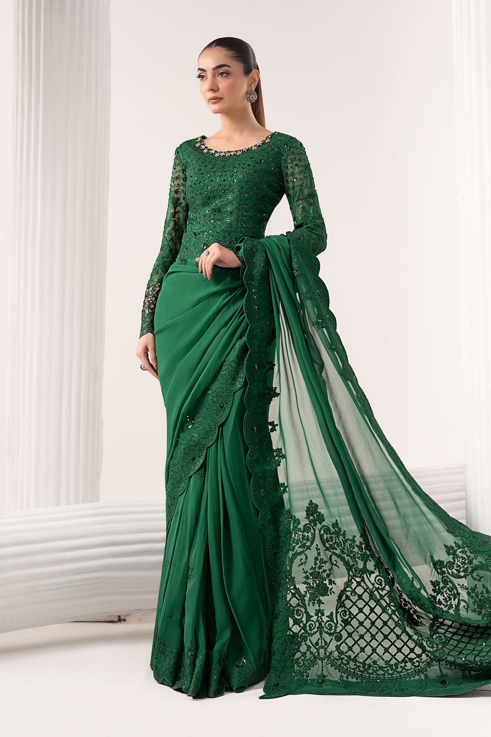 Embroidered Chiffon Saree