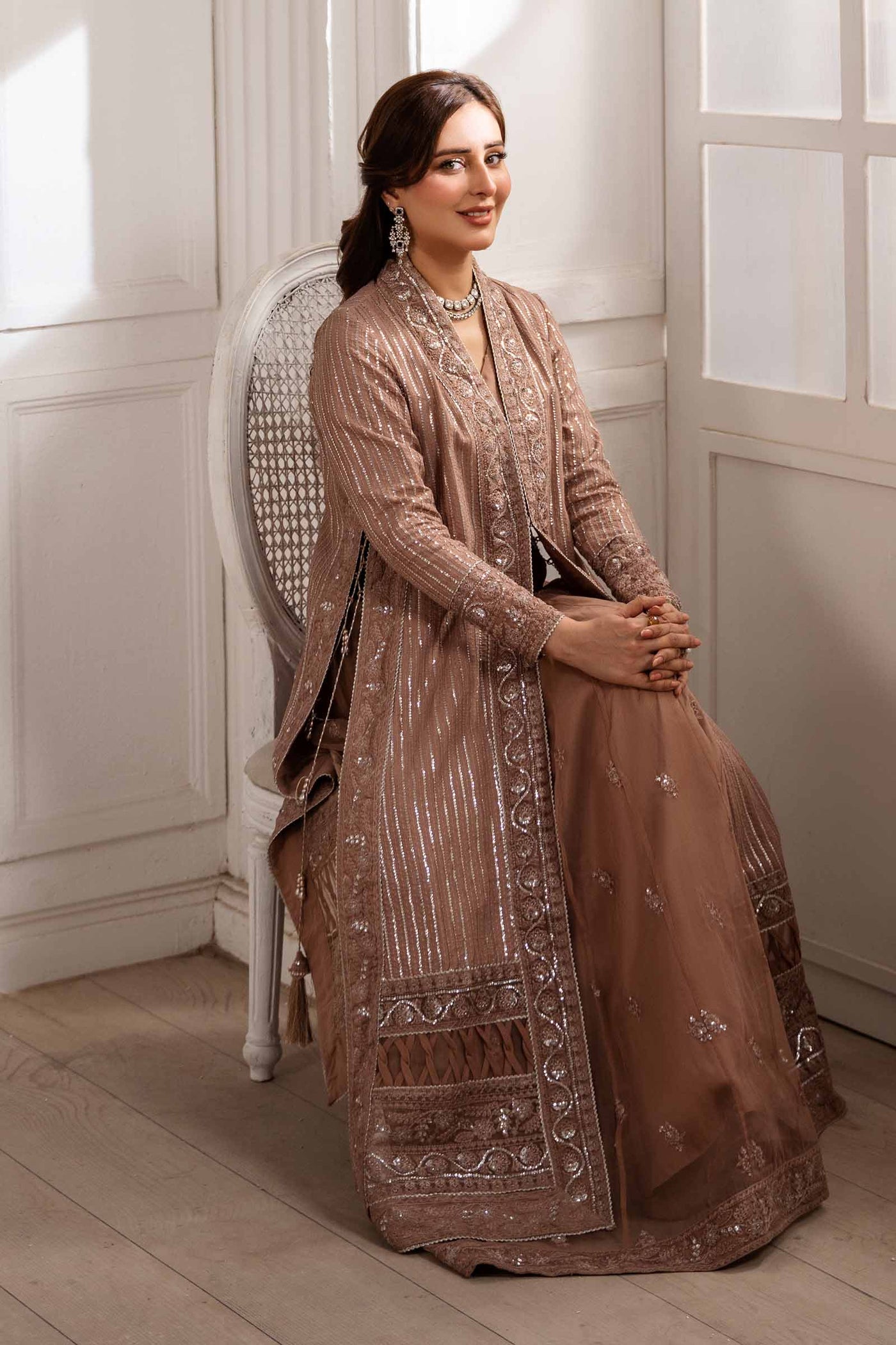 2 Piece Embroidered Raw Silk Suit | SF-EA25-16