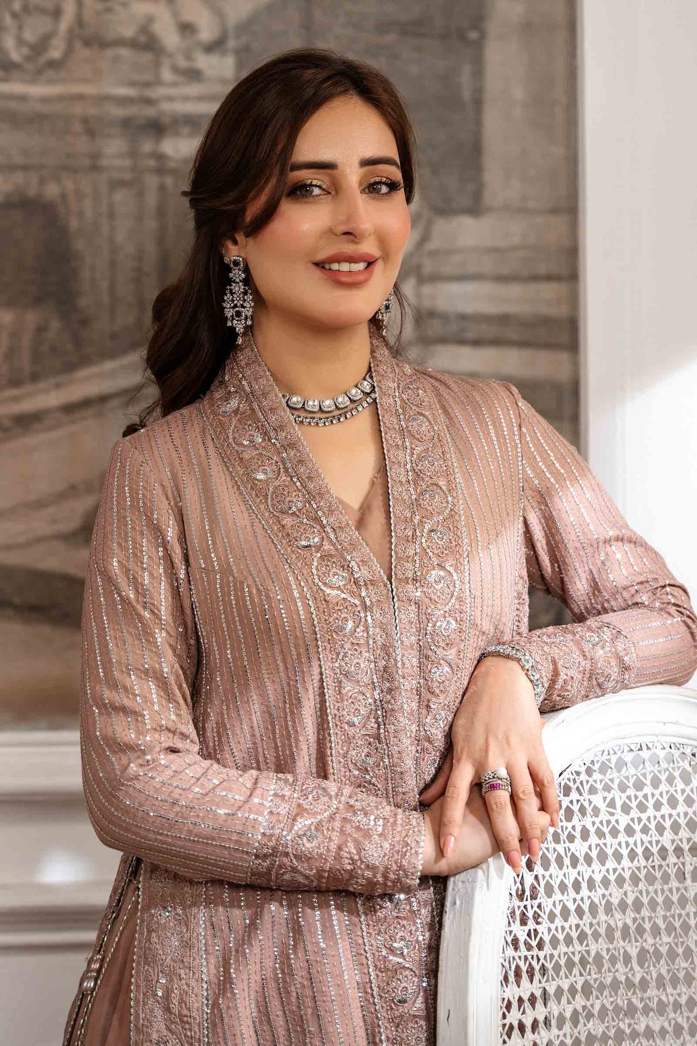 2 Piece Embroidered Raw Silk Suit | SF-EA25-16
